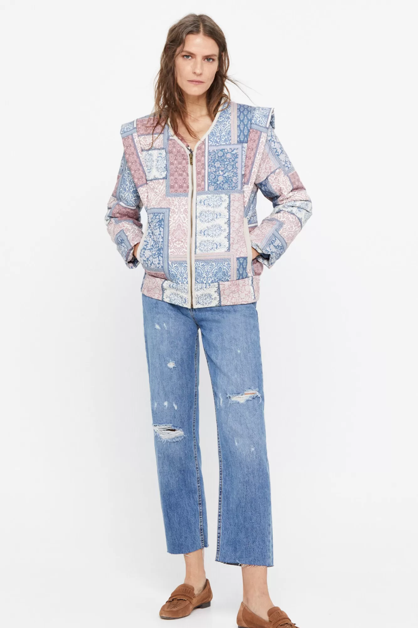 New Cortefiel Printed Quilted Jacket Printed Blue