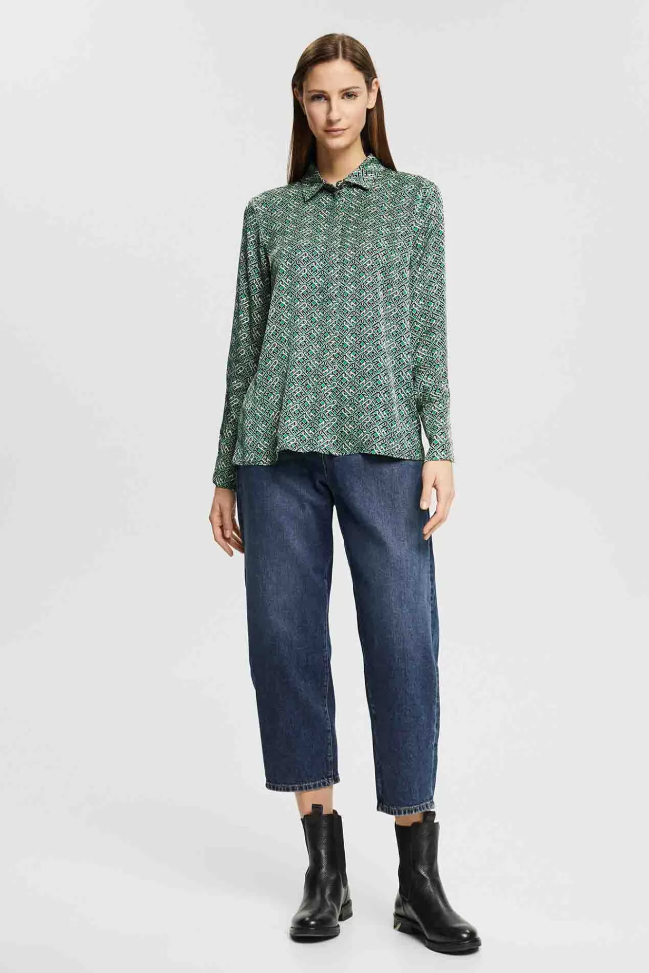 Sale Esprit Printed Satin Finish Viscose Shirt Printed Green