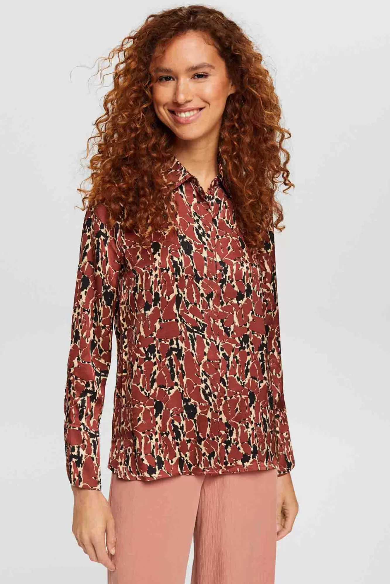 Sale Esprit Printed Satin Finish Viscose Shirt Printed Brown