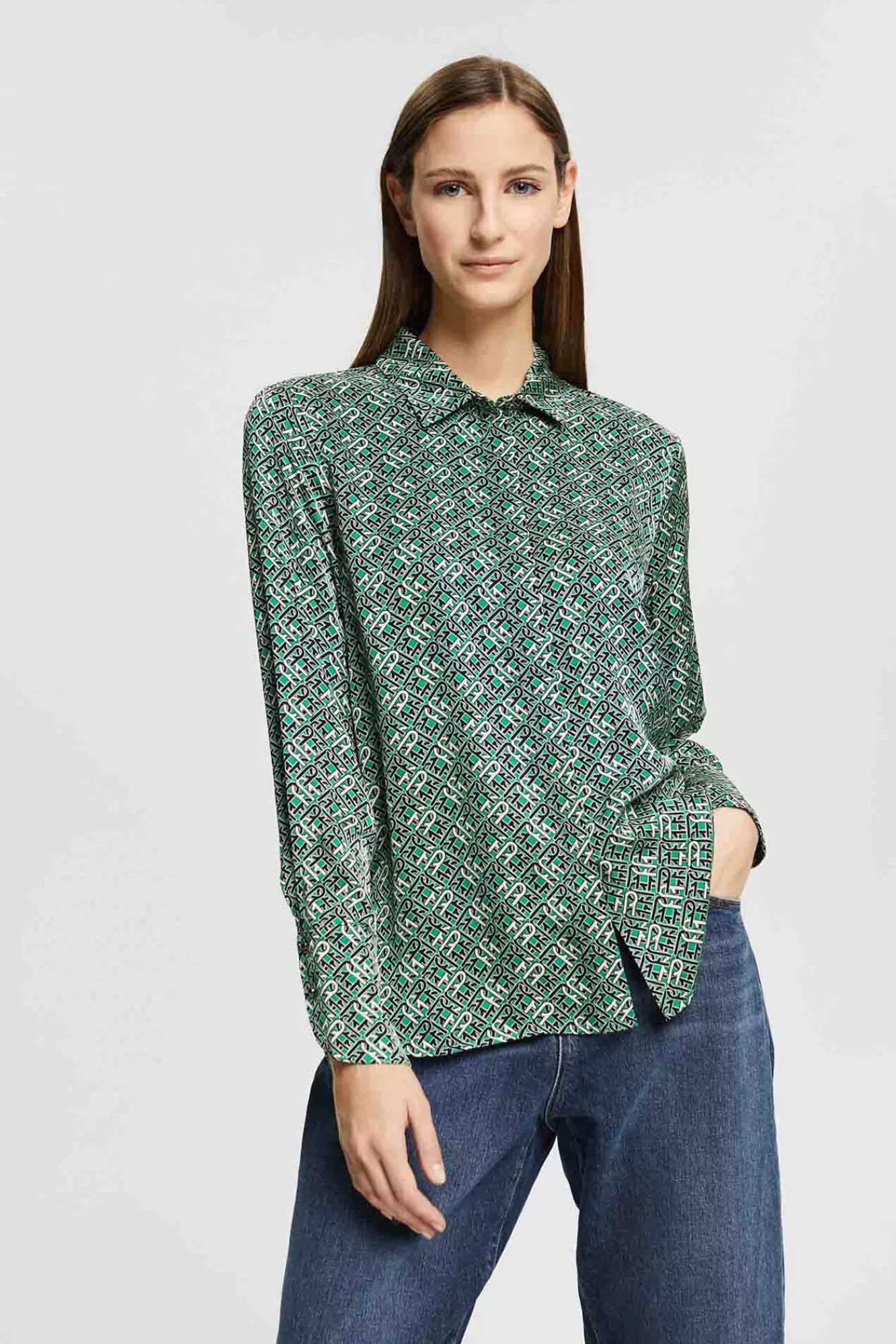 Sale Esprit Printed Satin Finish Viscose Shirt Printed Green