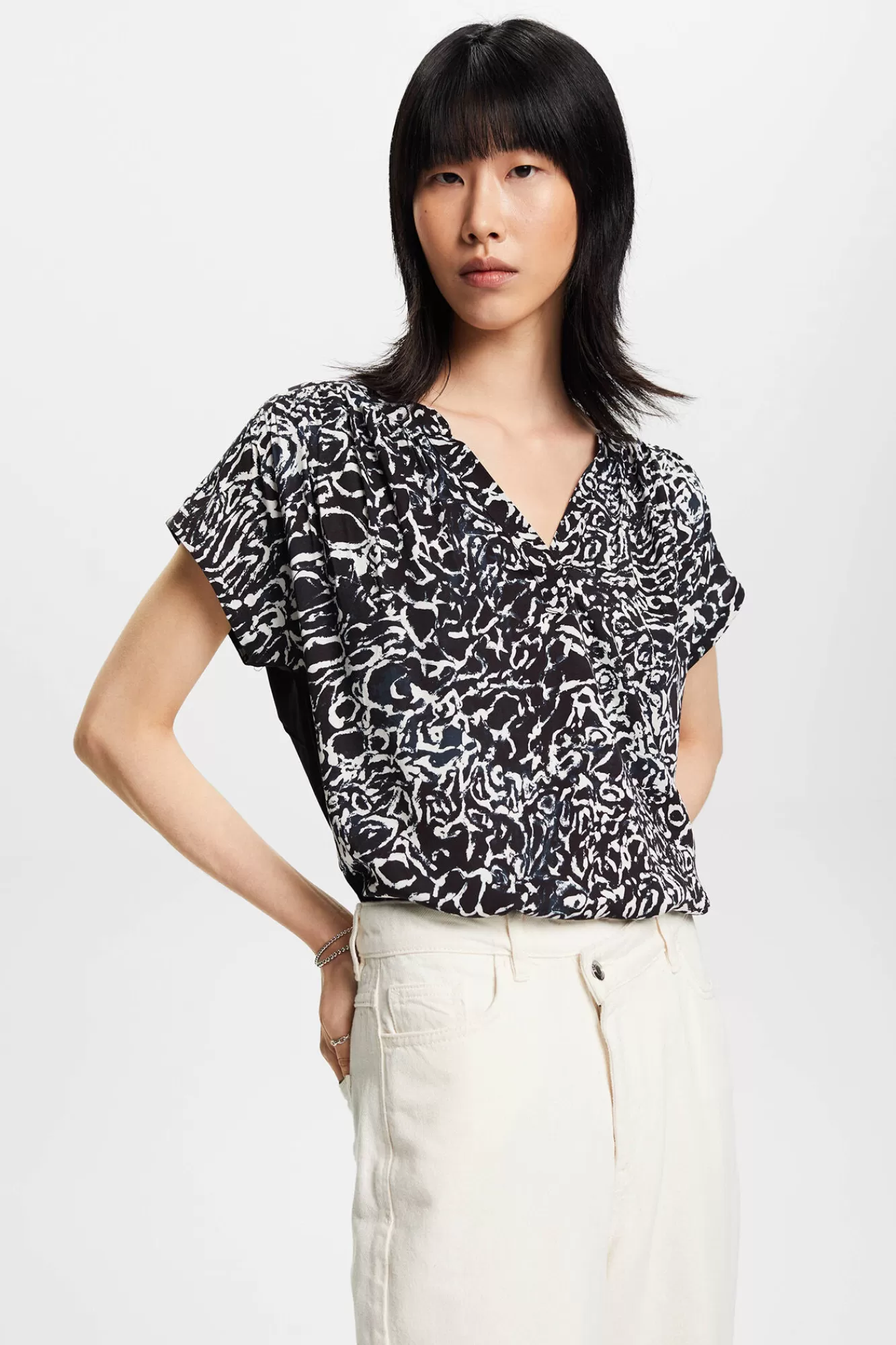 Sale Esprit Printed Viscose Blouse Black