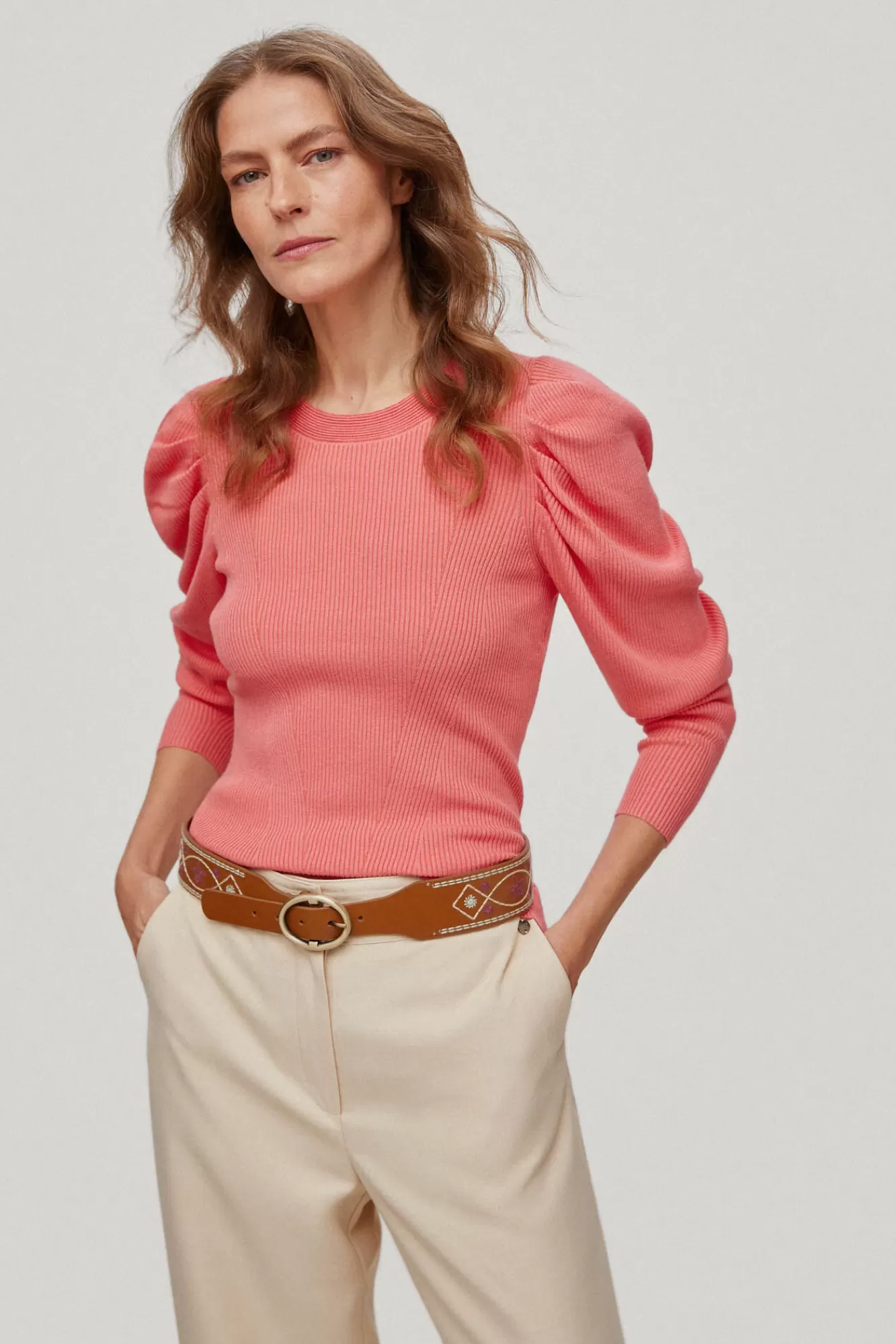 New Pedro del Hierro Puffed Sleeve Top Coral