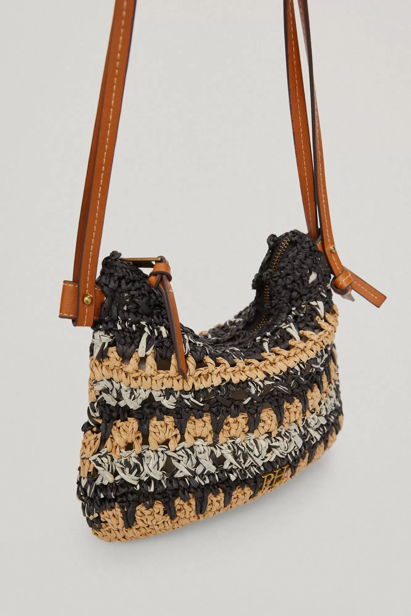 Online Pedro del Hierro Raffia Half Moon Crossbody Bag Brown