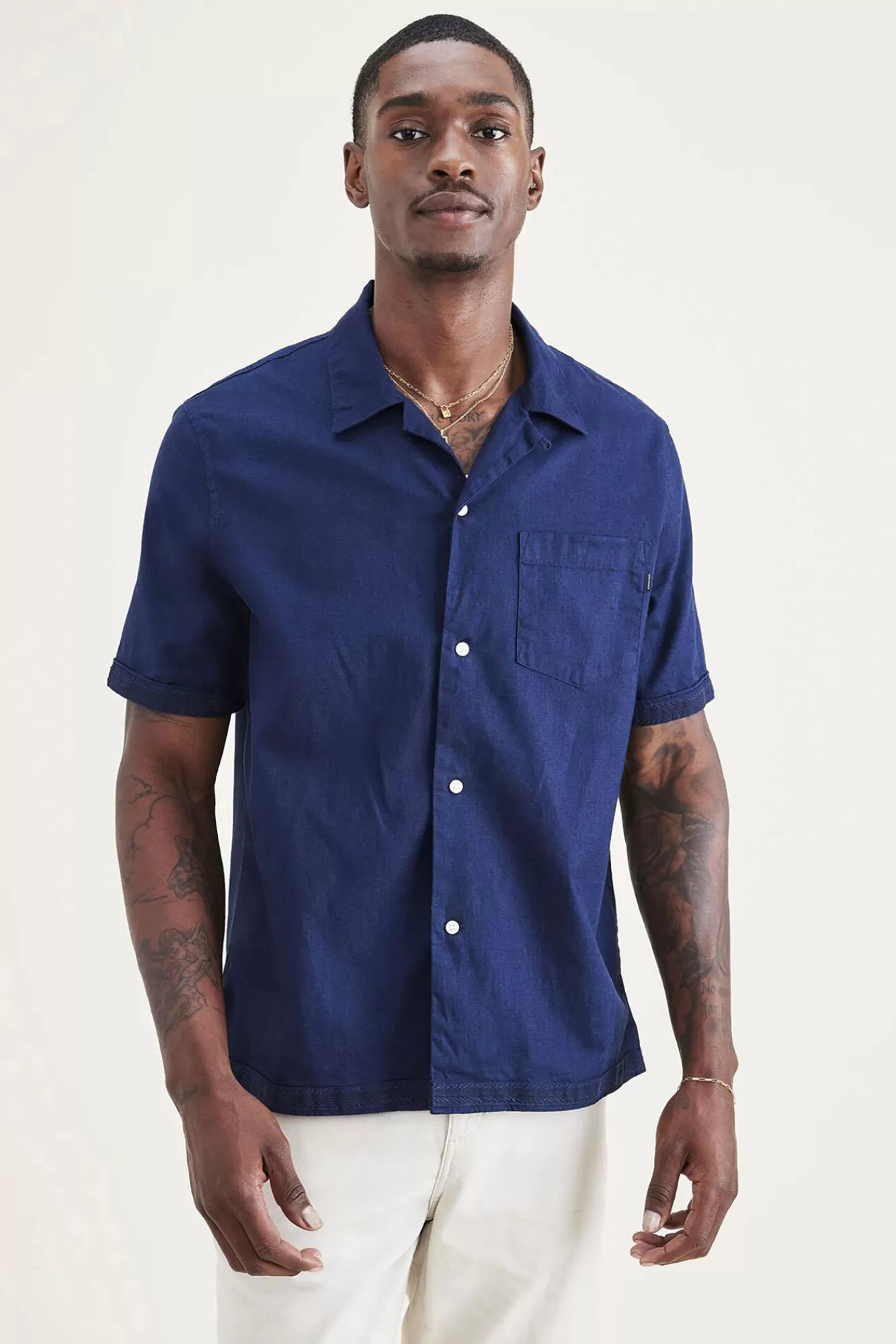 New Dockers Regular Fit Camp Collar Shirt Navy