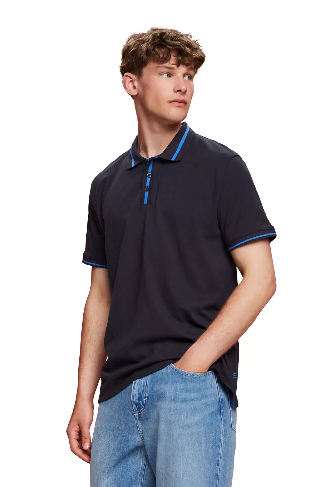 Cheap Esprit Regular Fit Polo Shirt With Linen Navy