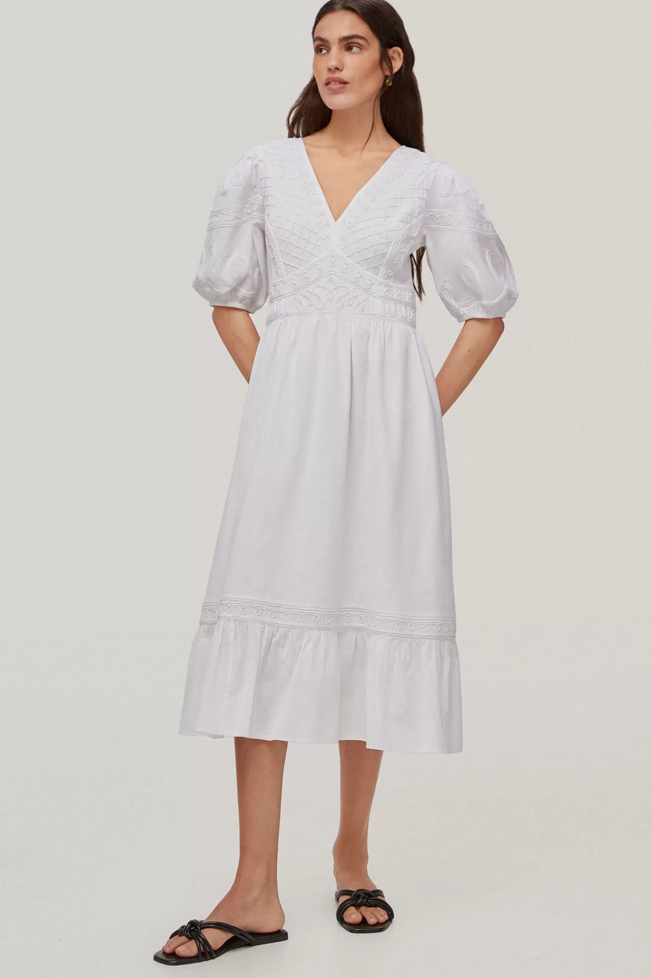 Sale Pedro del Hierro Ribbon Embroidery Dress Ecru