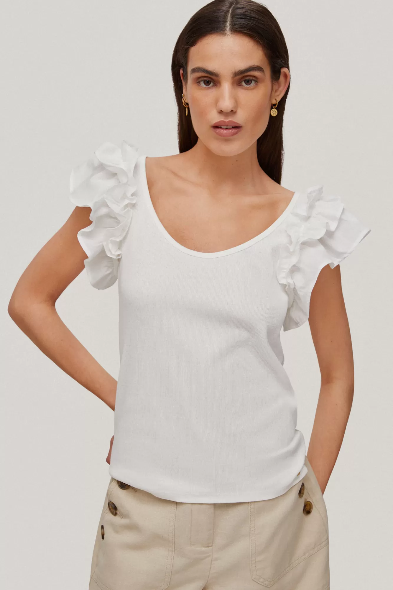 Fashion Pedro del Hierro Ruffle Vest Top Ecru