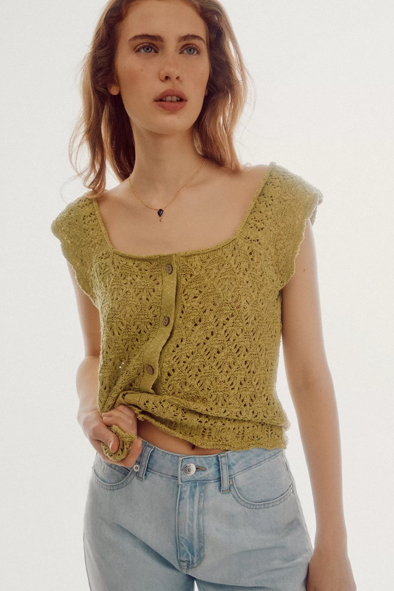 Cheap Slowlove Rustic Buttoned Top Green