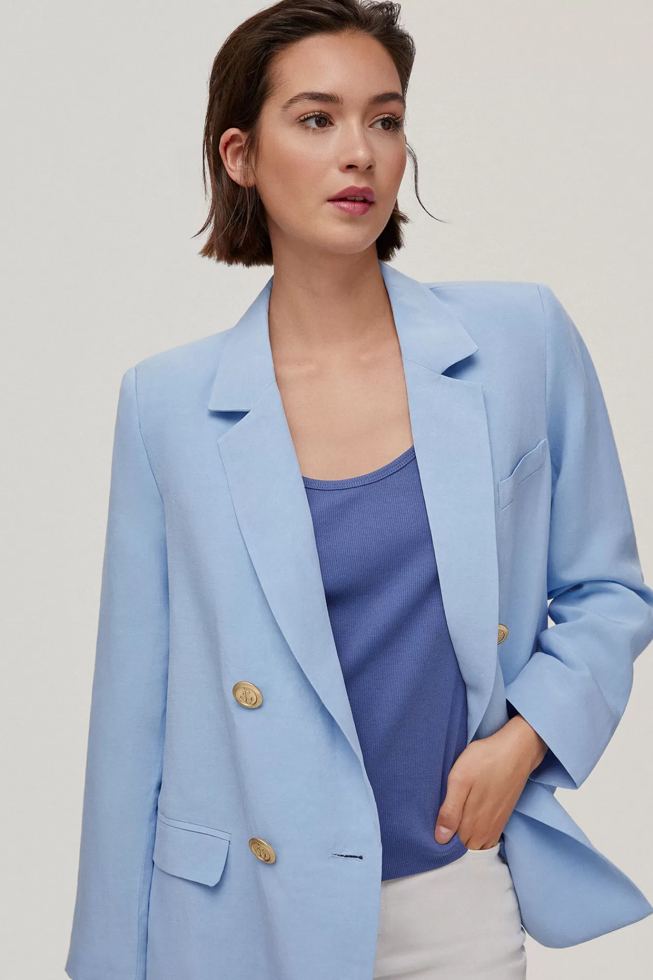 Clearance Pedro del Hierro Sailor Buttons Double-Breasted Blazer Turquoise