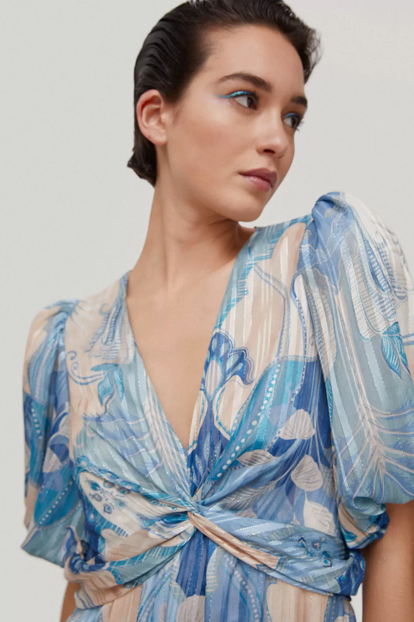 Hot TFP by Tamara Falcó Sandra Long Palm Tree Print Dress Blue