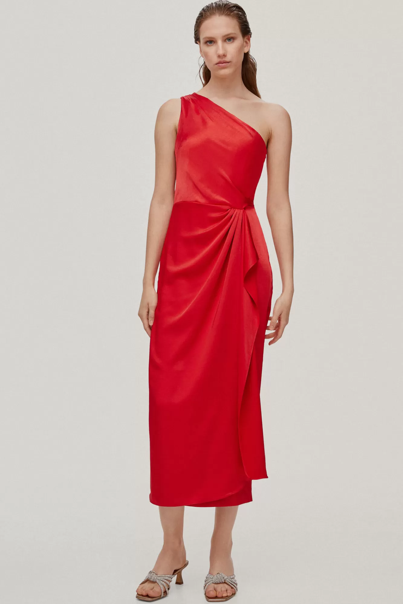 Online Pedro del Hierro Satin-Finish Asymmetric Dress Red