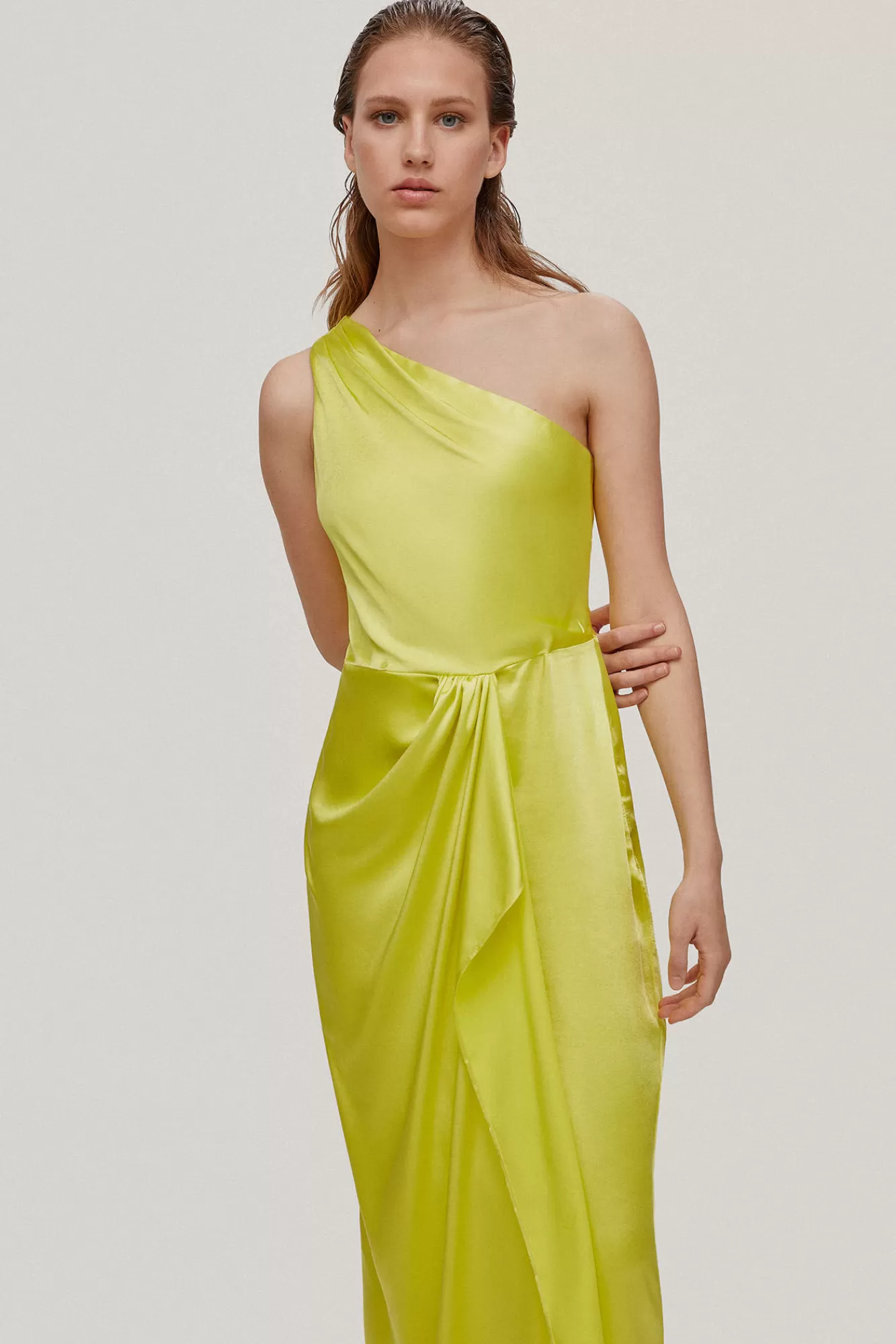 Online Pedro del Hierro Satin-Finish Asymmetric Dress Yellow