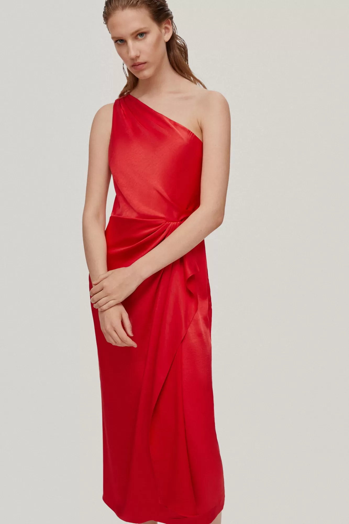 Online Pedro del Hierro Satin-Finish Asymmetric Dress Red