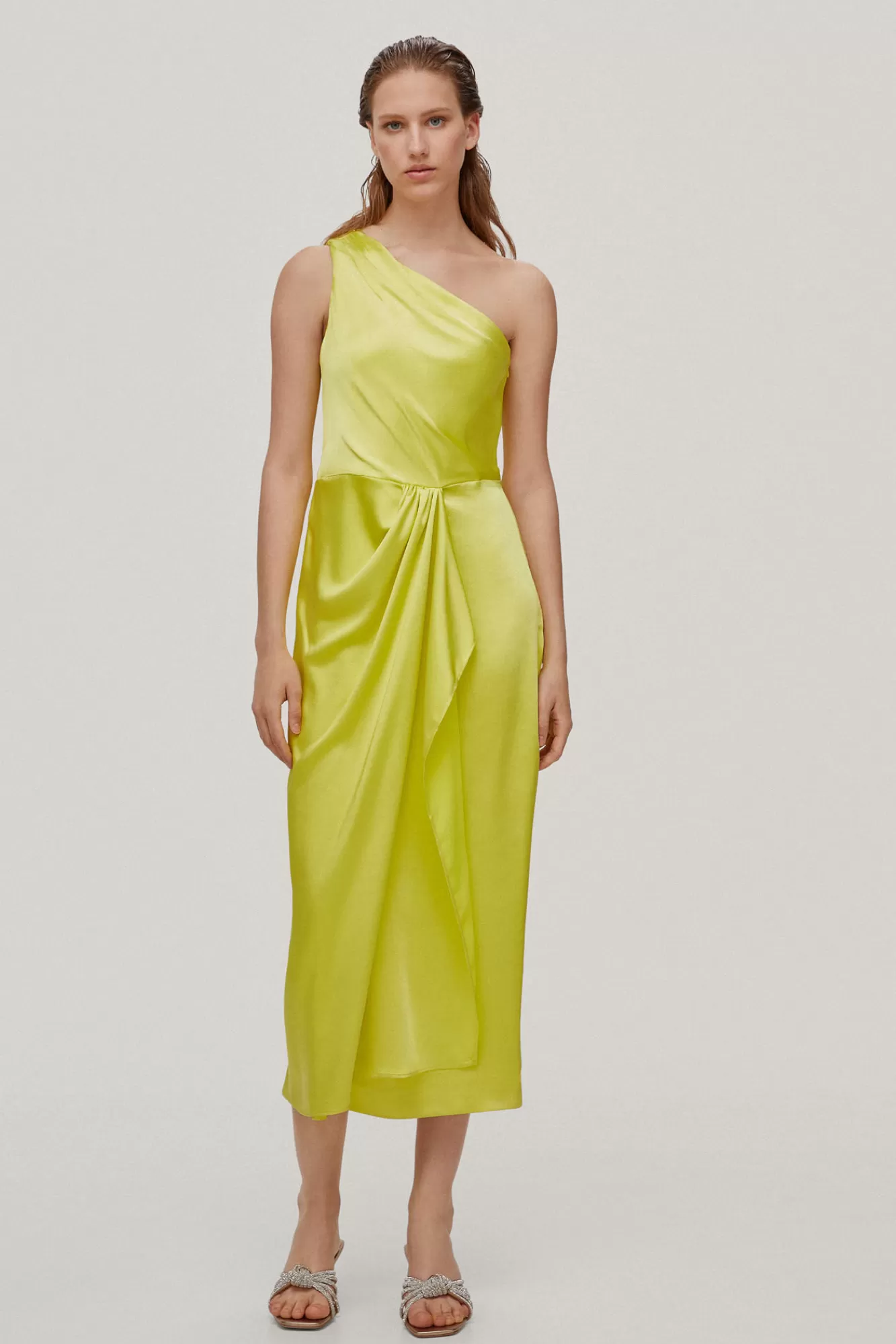 Online Pedro del Hierro Satin-Finish Asymmetric Dress Yellow