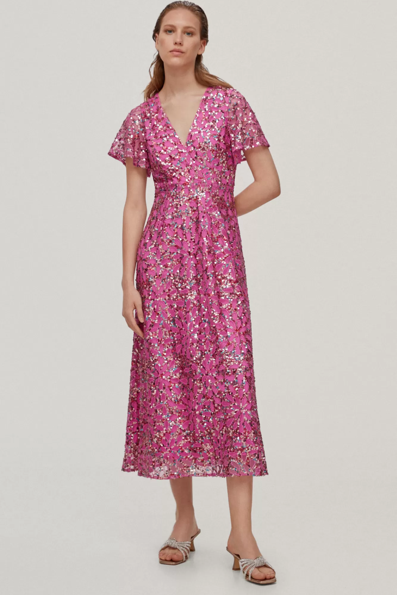 Fashion Pedro del Hierro Sequin Embroidery Dress Pink