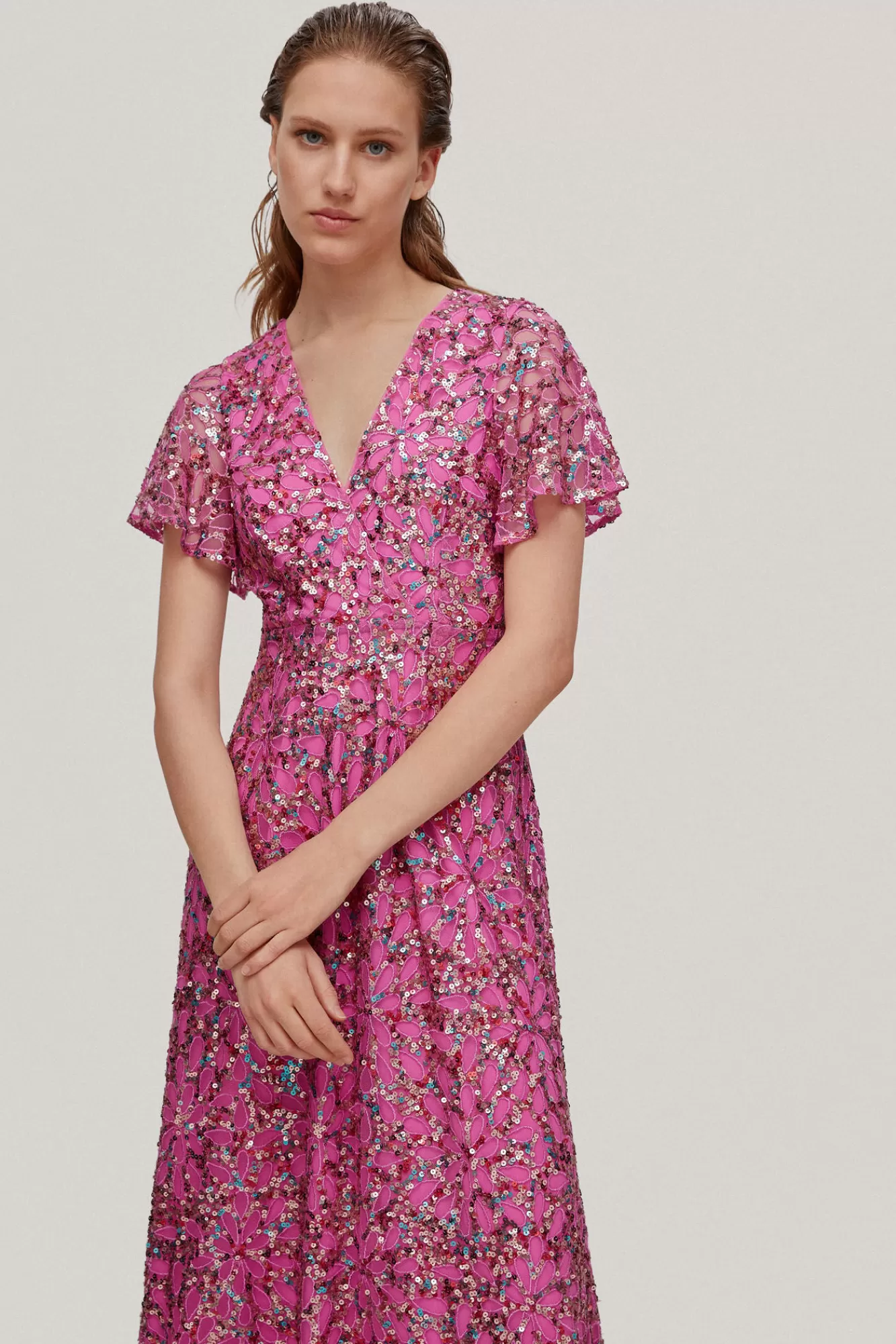 Fashion Pedro del Hierro Sequin Embroidery Dress Pink