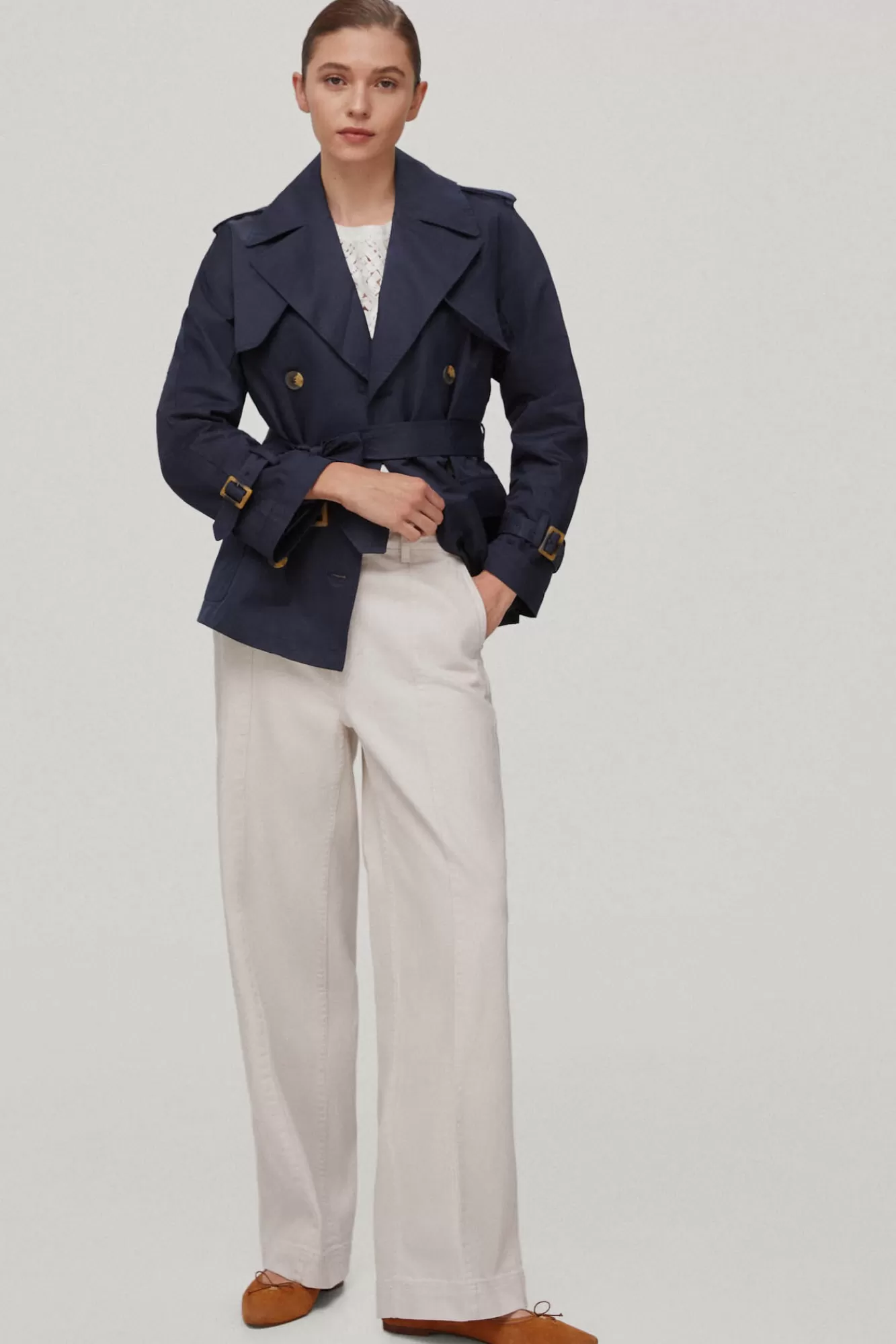 New Pedro del Hierro Short Belted Trench Coat Blue