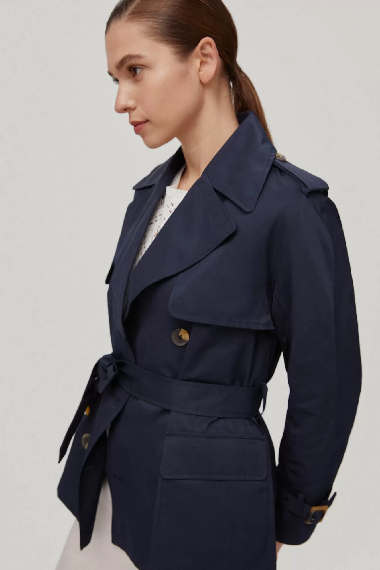 New Pedro del Hierro Short Belted Trench Coat Blue