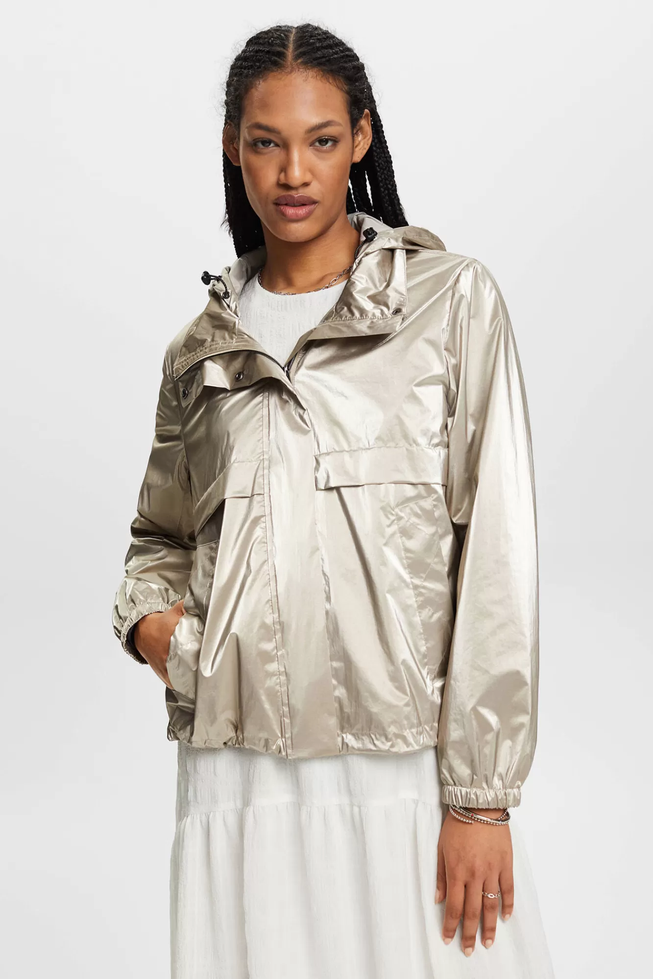 Sale Esprit Short Metallic Waterproof Jacket Beige