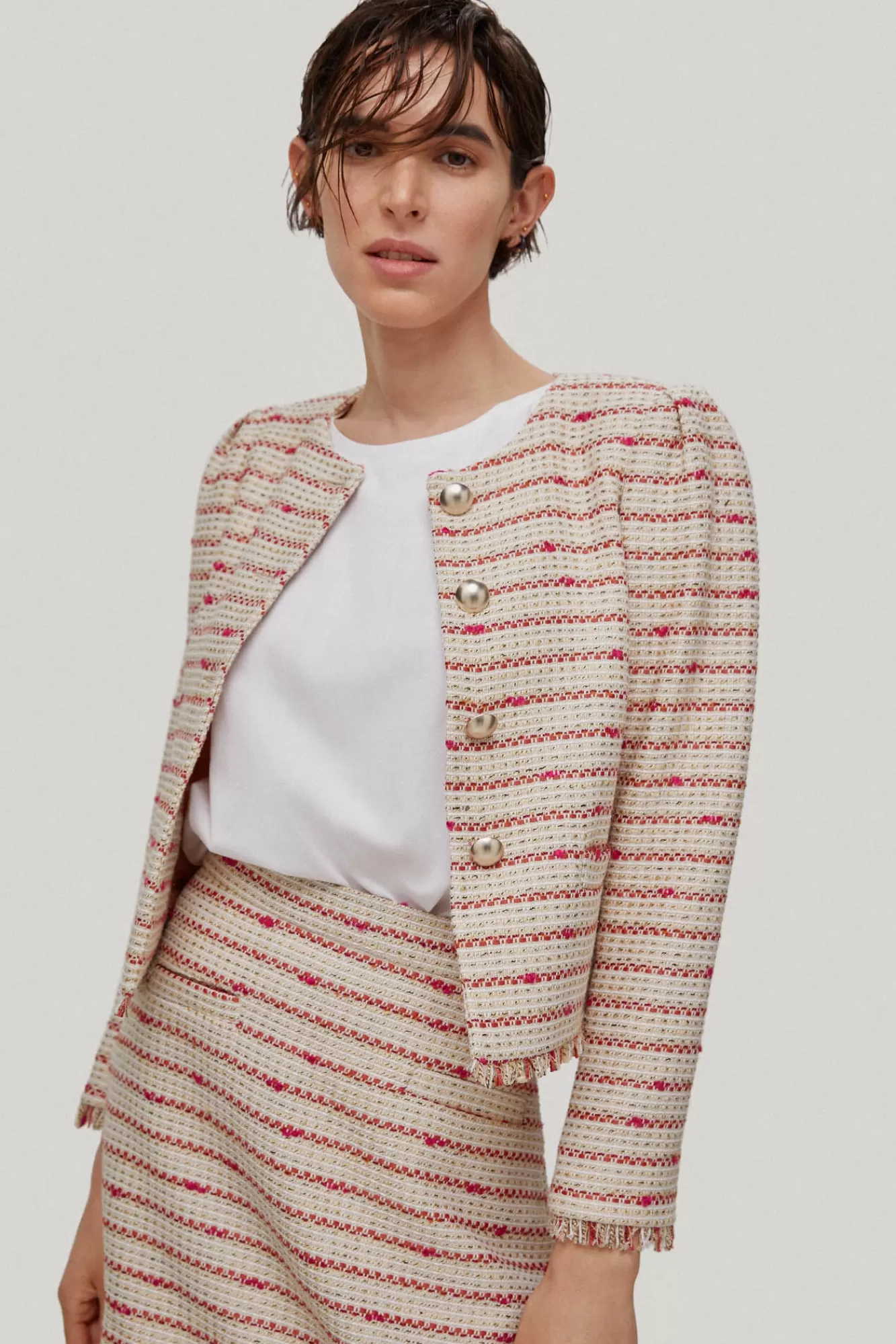 Online Pedro del Hierro Short Tweed Jacket Ivory