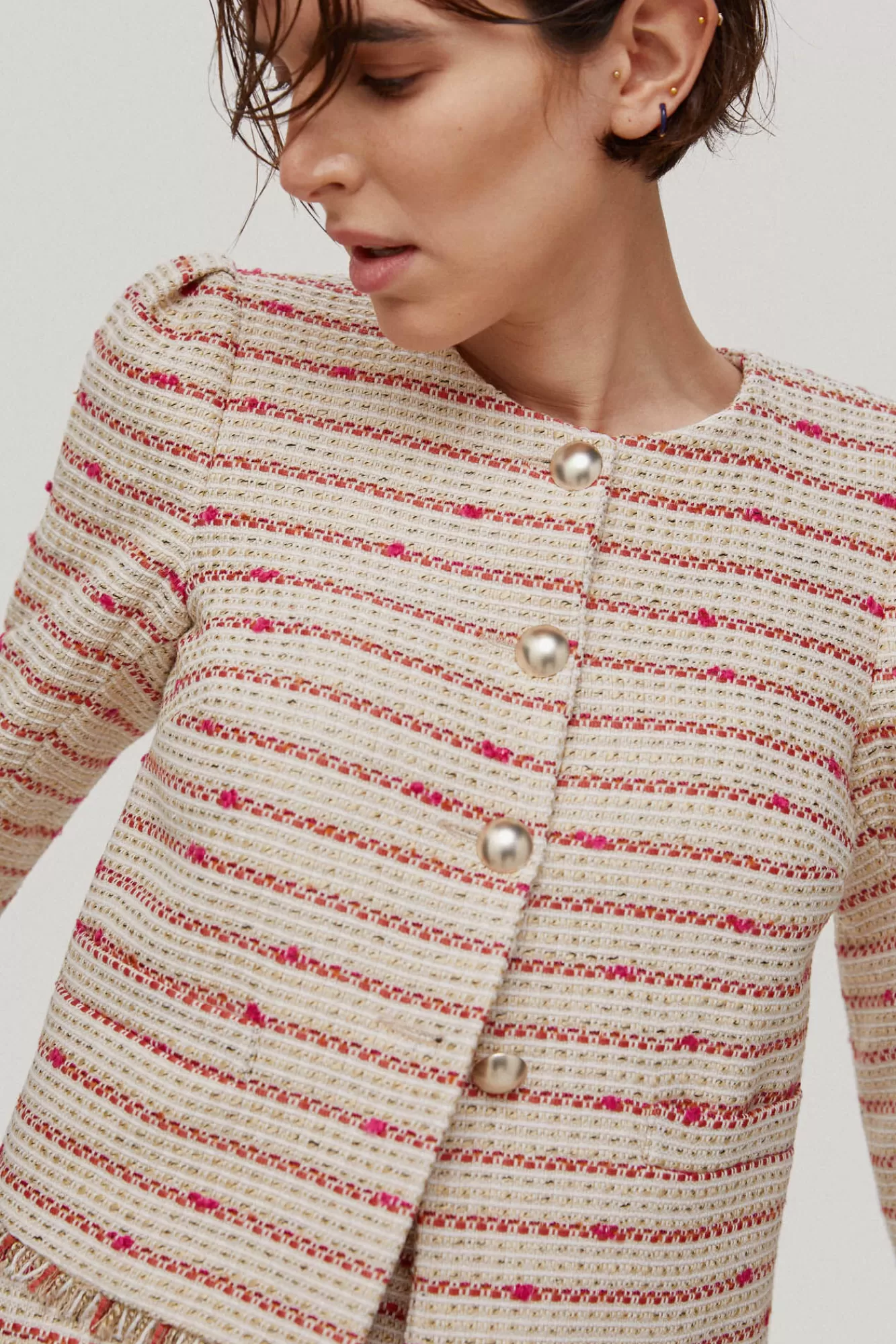 Online Pedro del Hierro Short Tweed Jacket Ivory