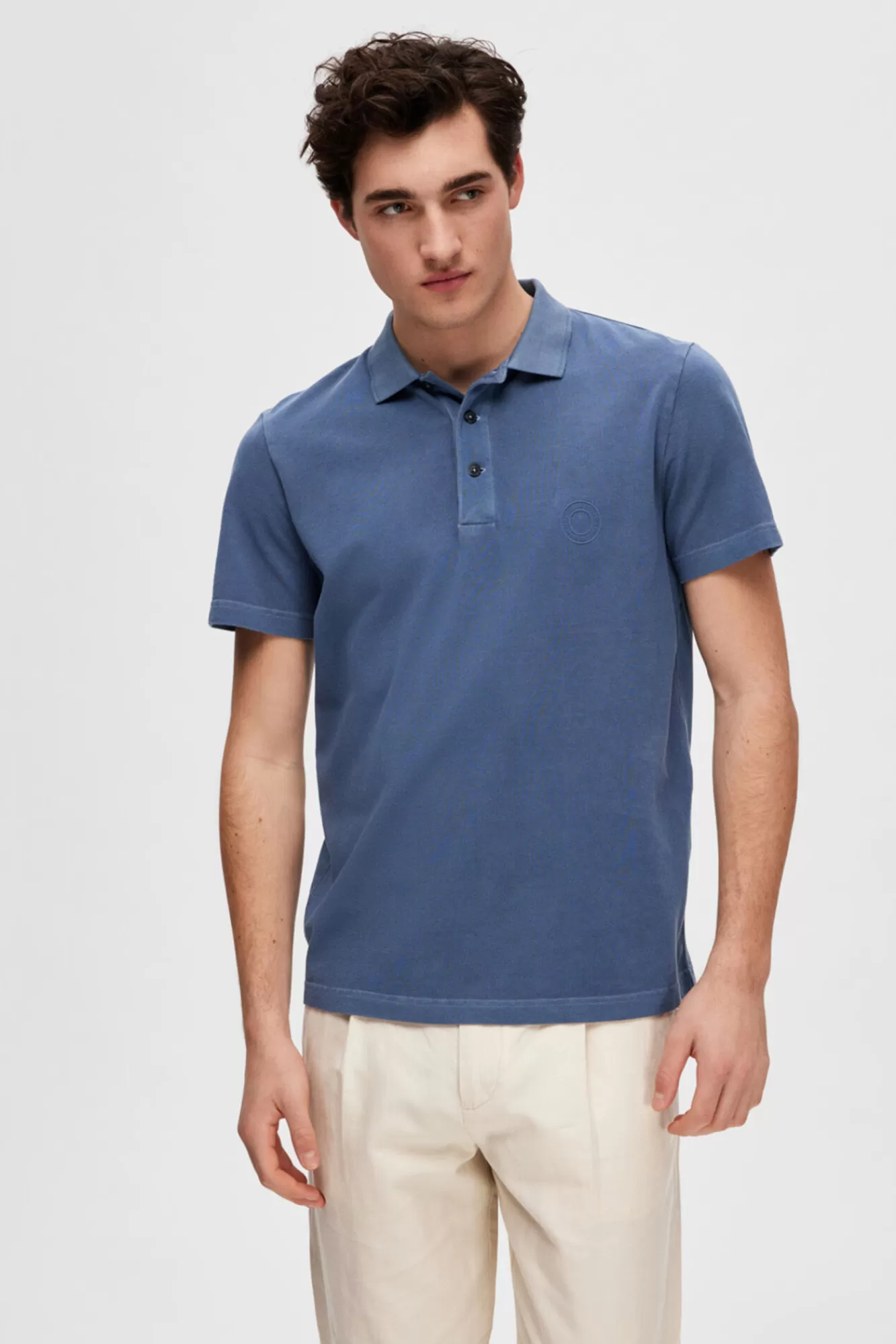 Fashion Selected Short-Sleeved 100% Organic Cotton Polo Shirt. Blue