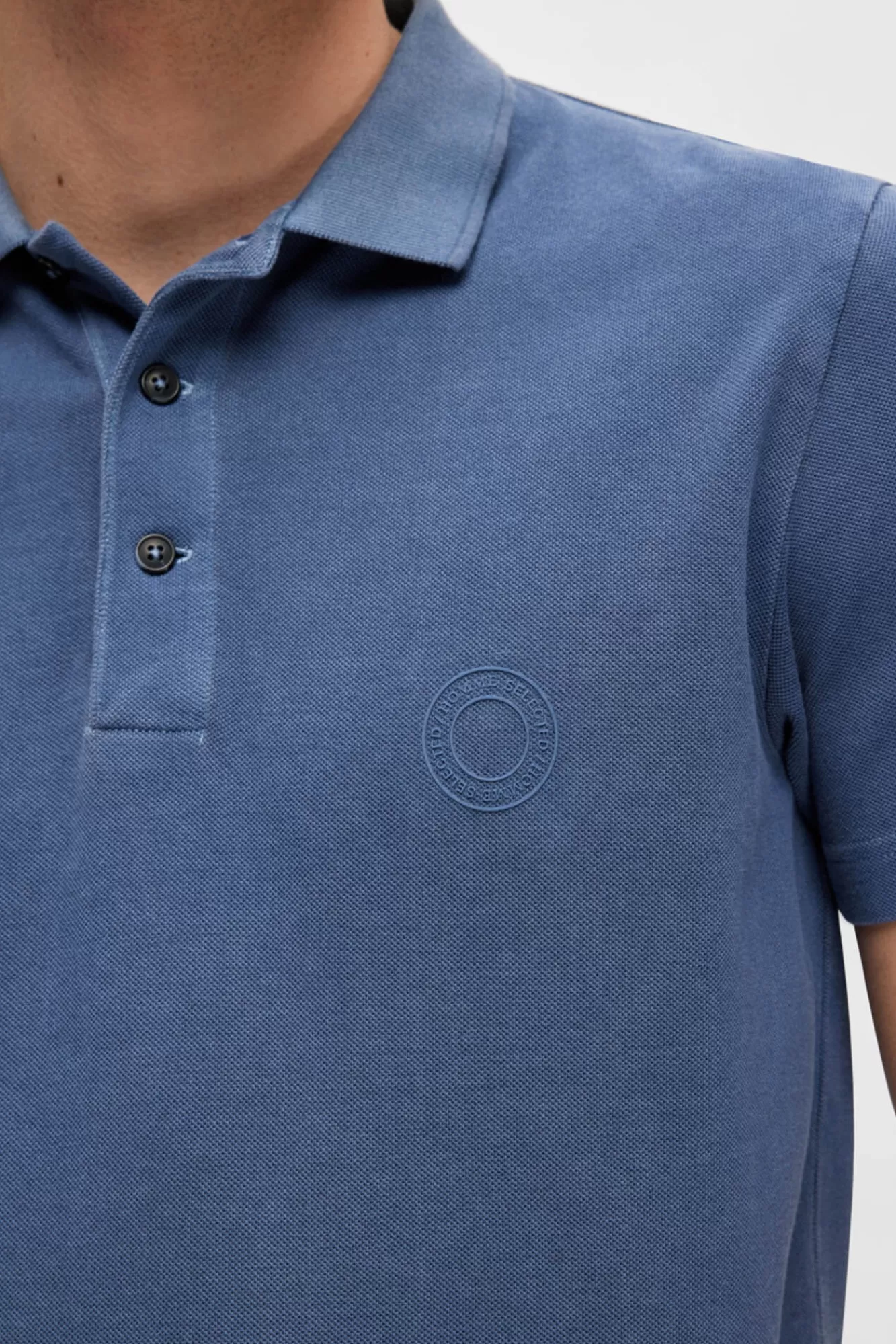 Fashion Selected Short-Sleeved 100% Organic Cotton Polo Shirt. Blue