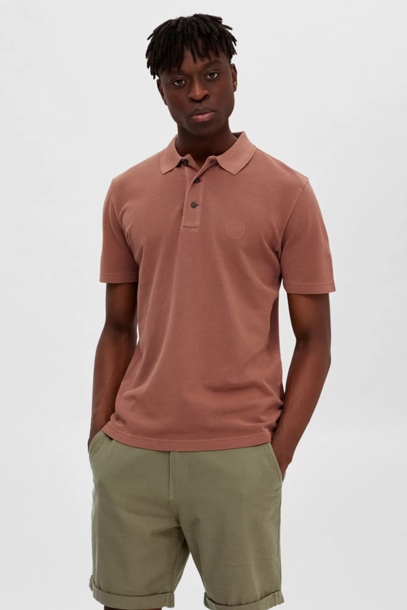 Sale Selected Short-Sleeved 100% Organic Cotton Polo Shirt. Red