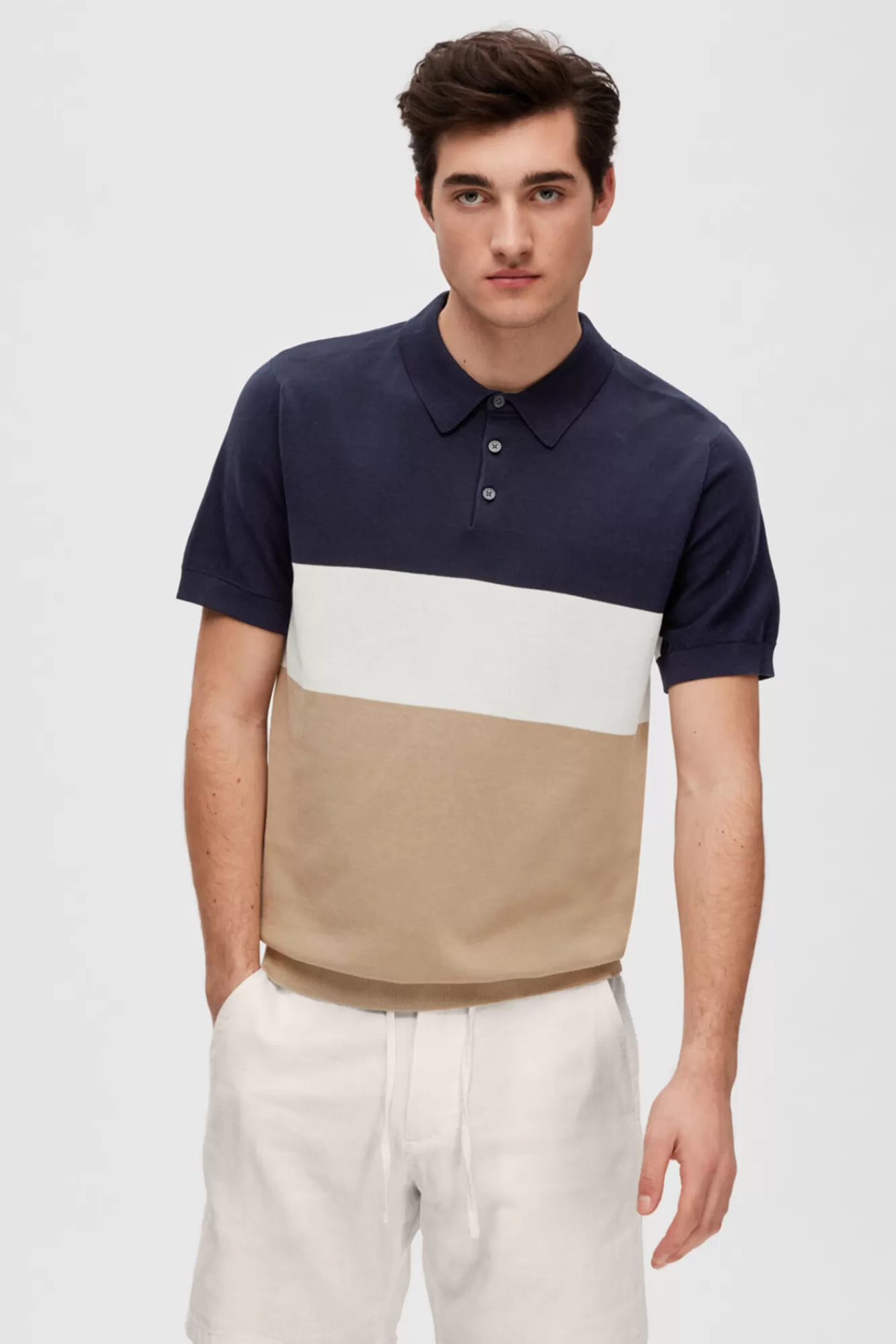 Store Selected Short-Sleeved Jersey-Knit Polo Shirt In Organic Cotton. Grey