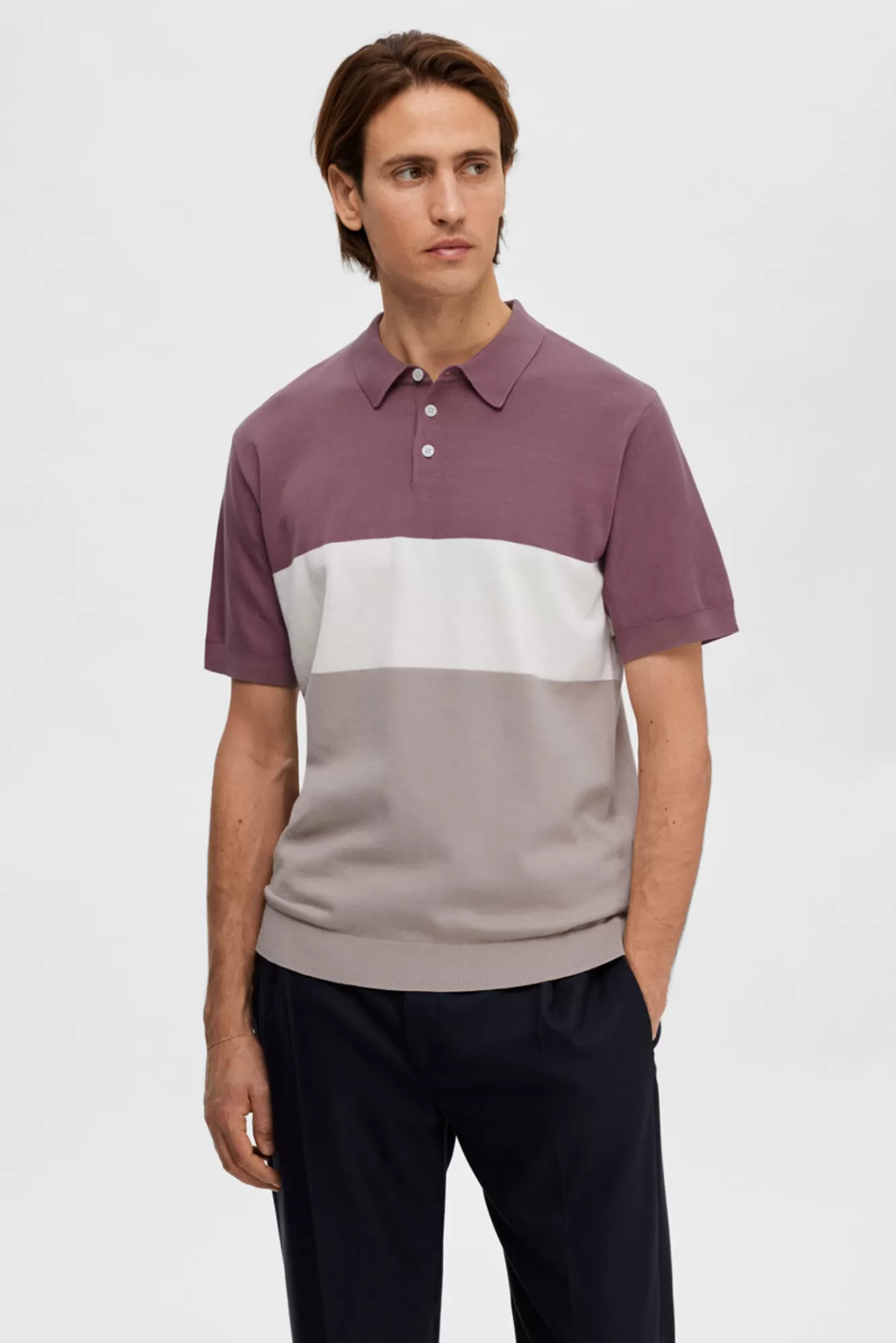 Store Selected Short-Sleeved Jersey-Knit Polo Shirt In Organic Cotton. Lilac