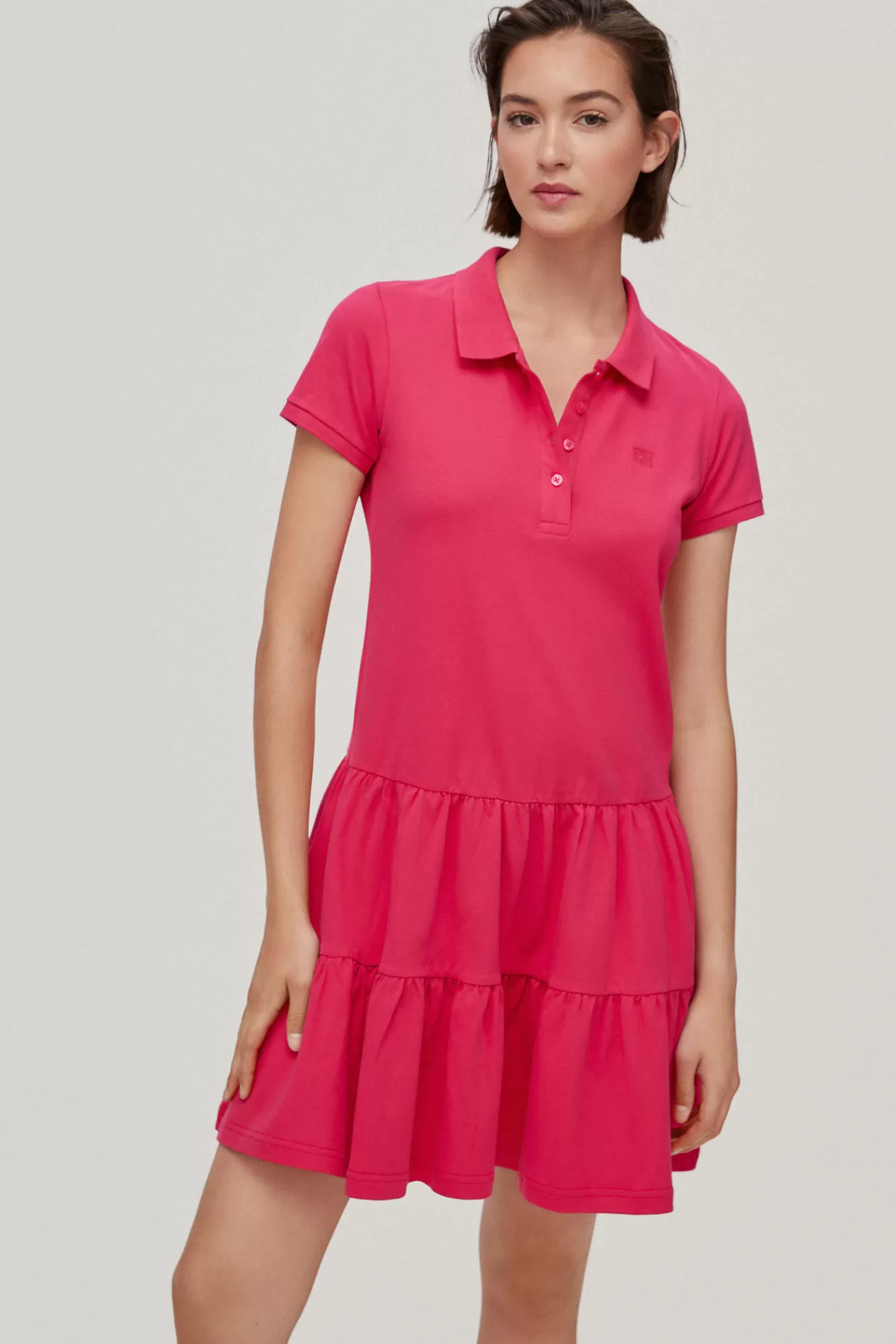 Fashion Pedro del Hierro Short-Sleeved Ruffle Polo Shirt Dress Pink