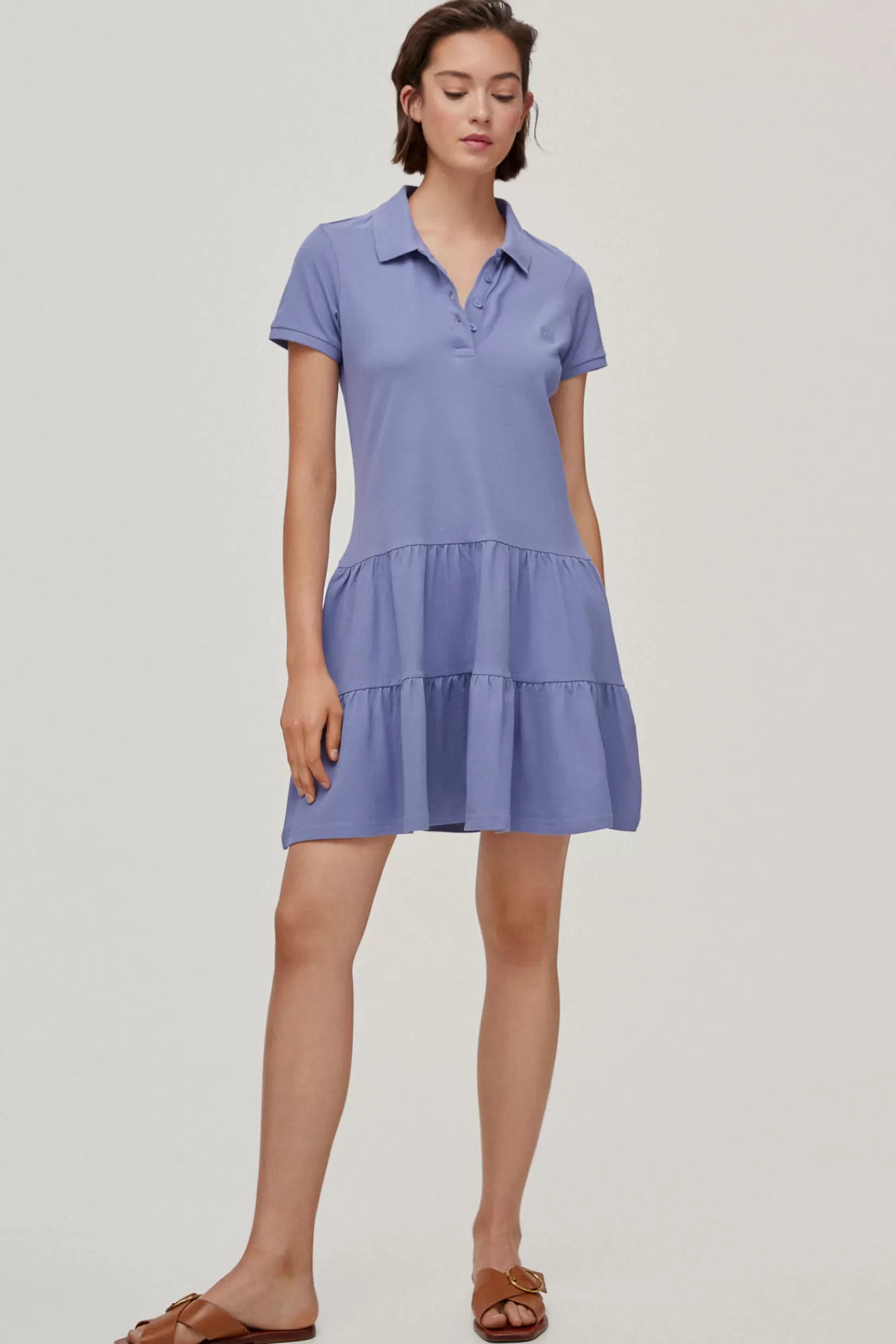 Best Sale Pedro del Hierro Short-Sleeved Ruffle Polo Shirt Dress Blue