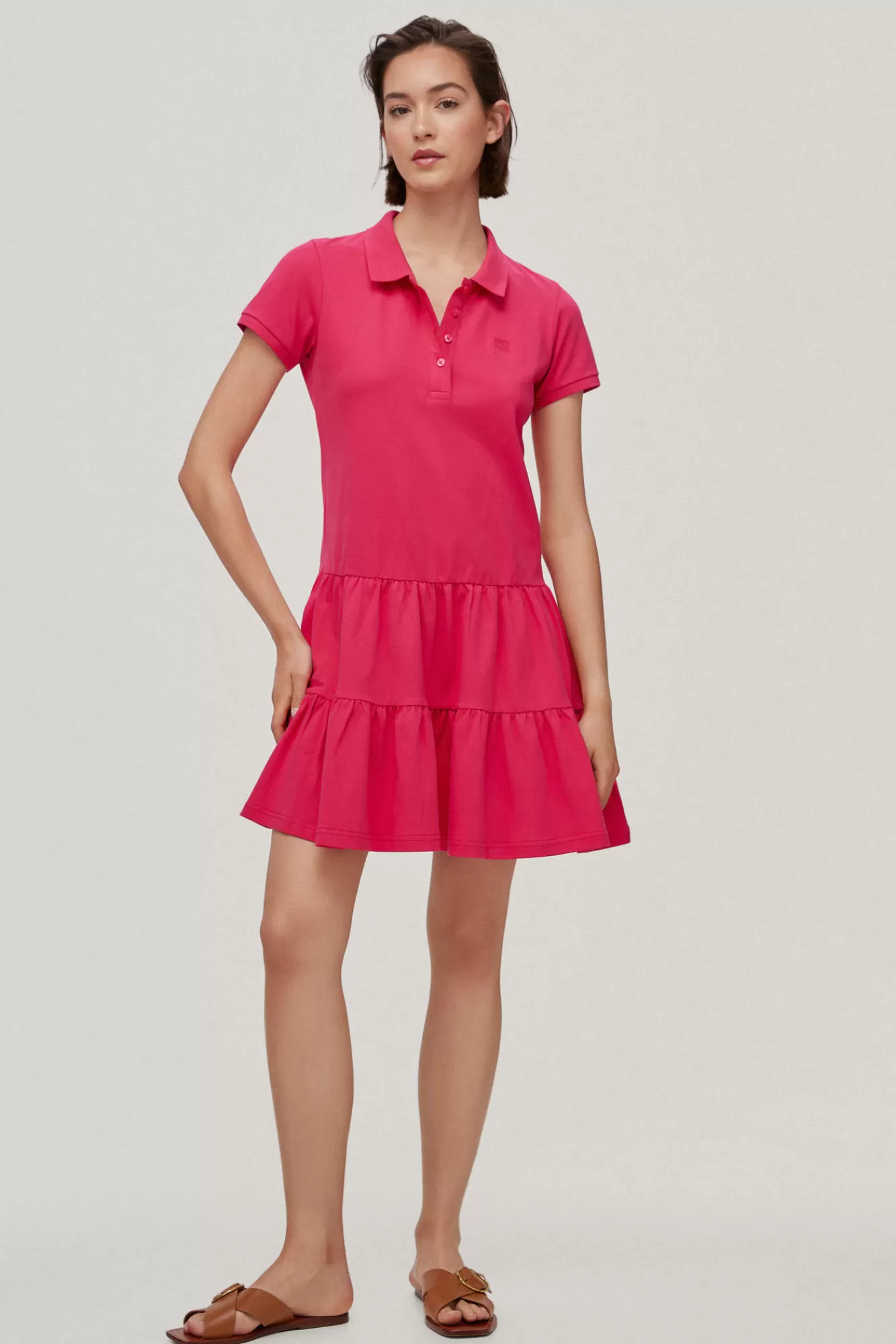 Fashion Pedro del Hierro Short-Sleeved Ruffle Polo Shirt Dress Pink