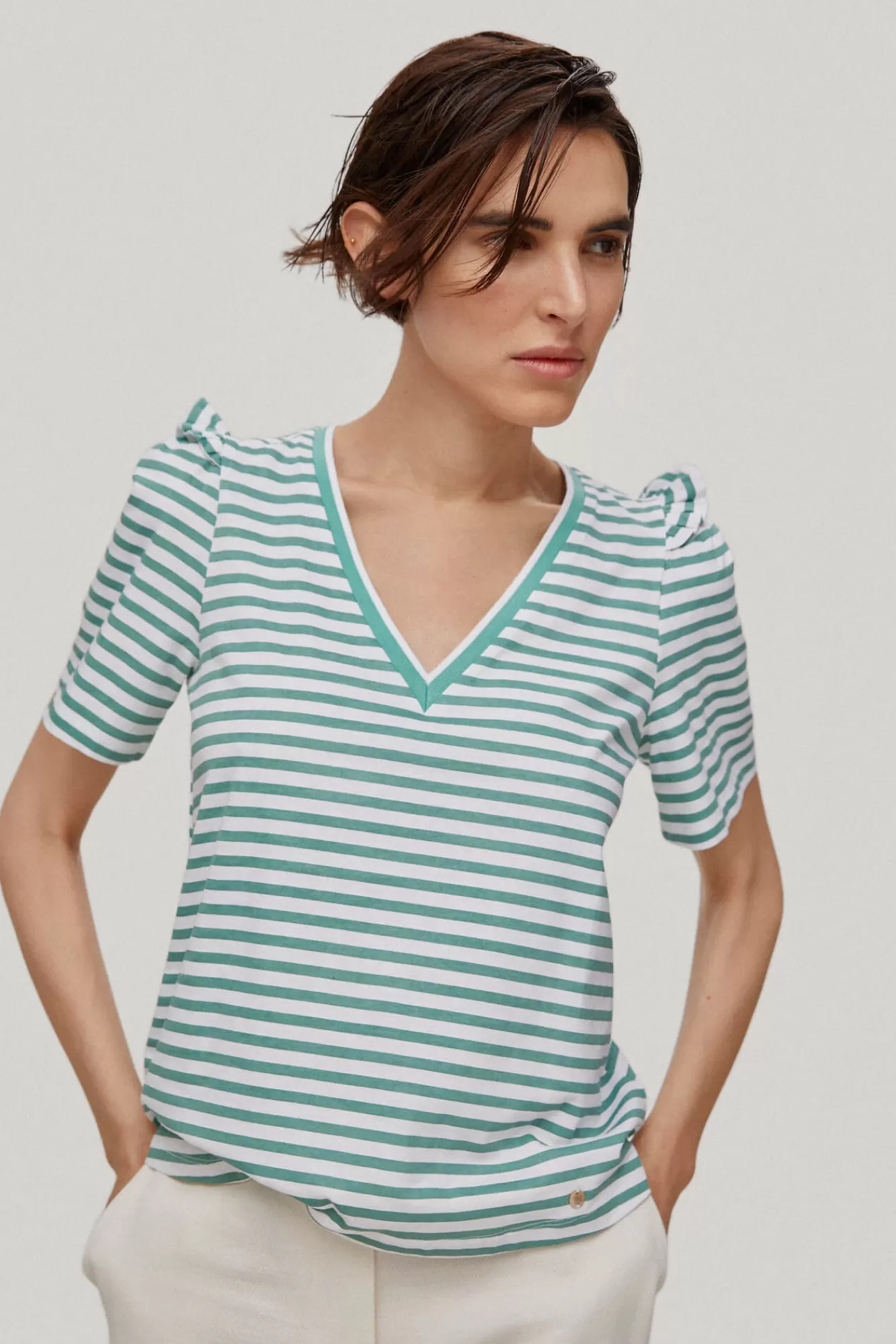 Store Pedro del Hierro Short-Sleeved Striped T-Shirt Green