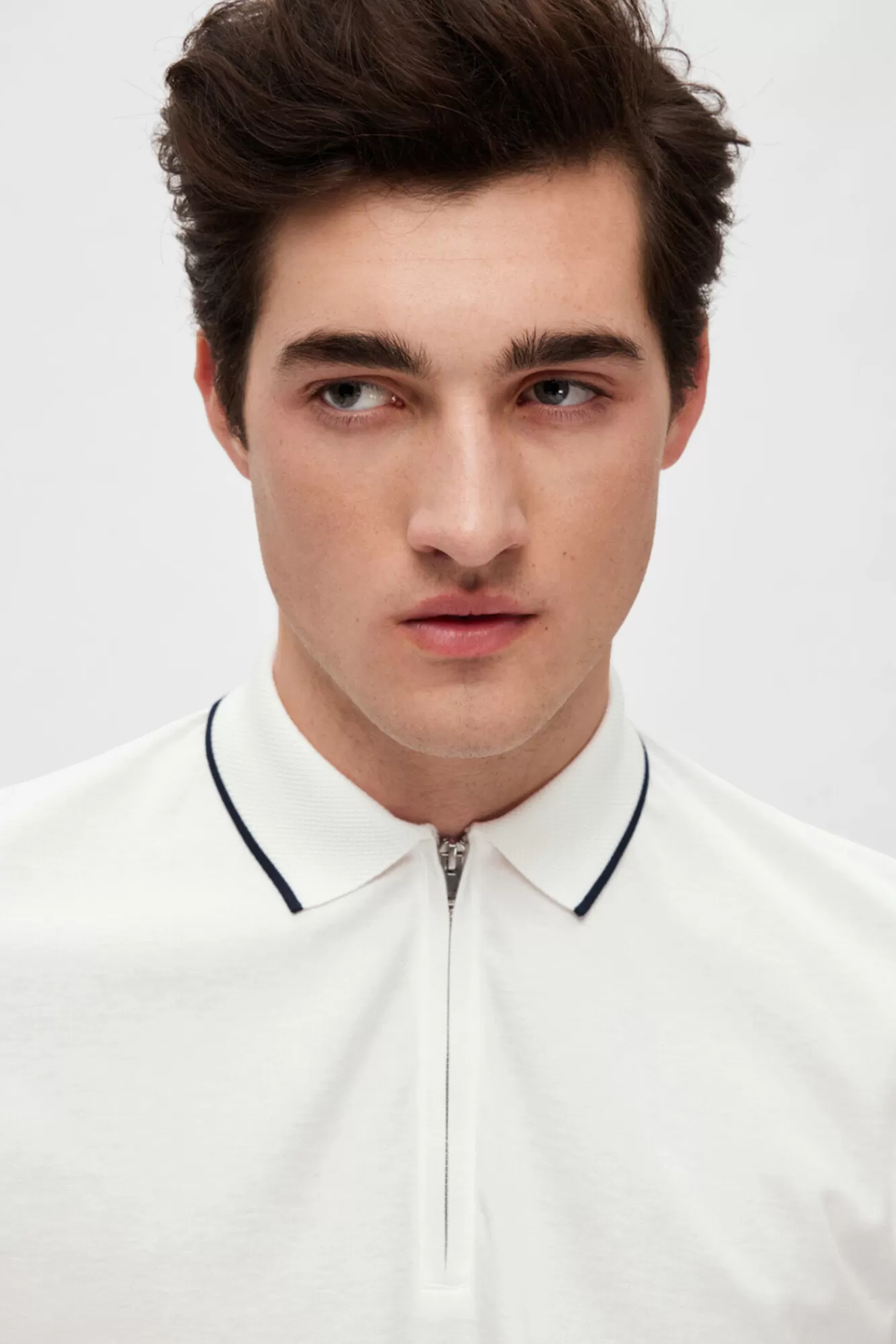 Online Selected Short-Sleeved Zipped Polo Shirt In Organic Cotton. White