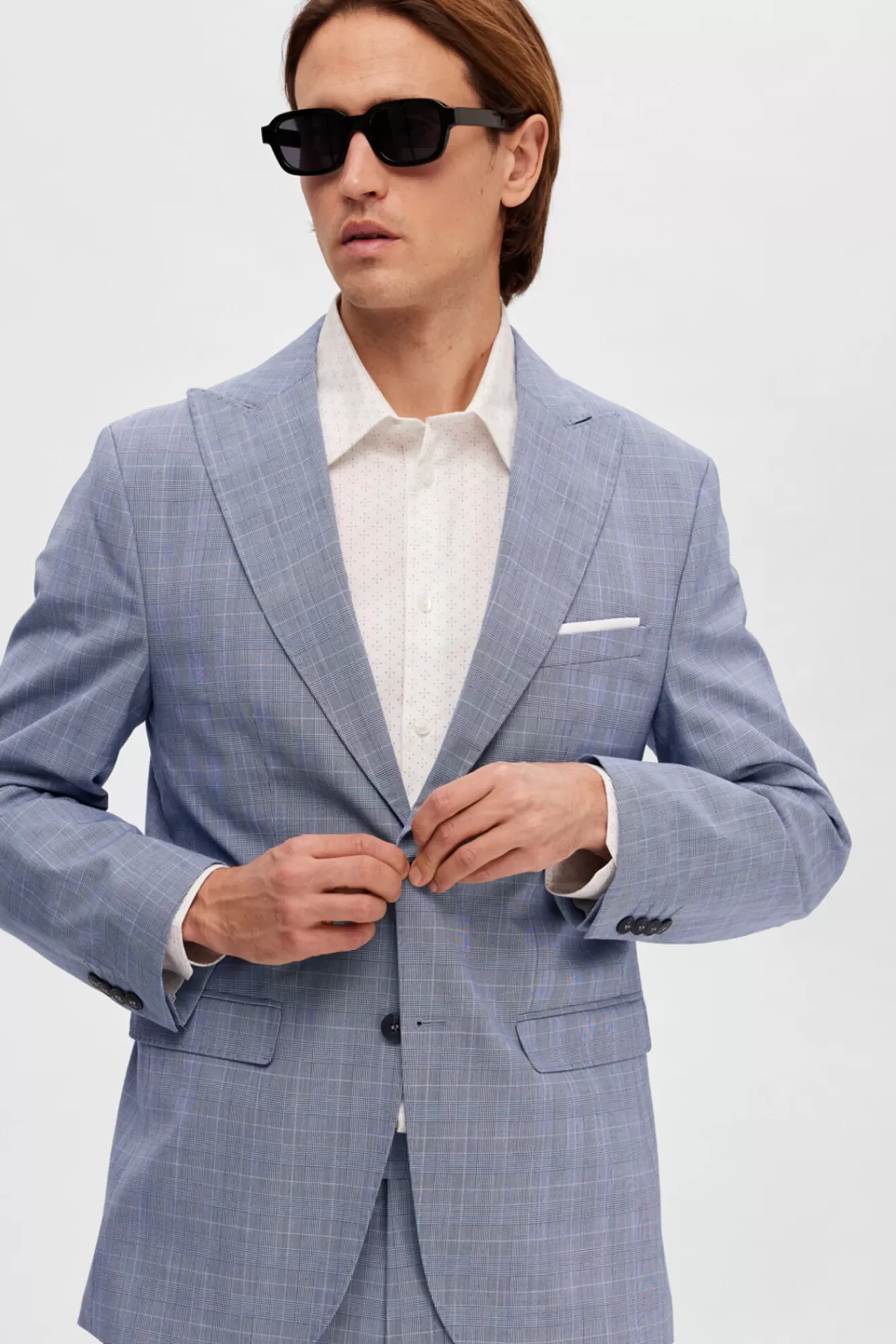 Fashion Selected Slim Fit Checked Blazer. Blue