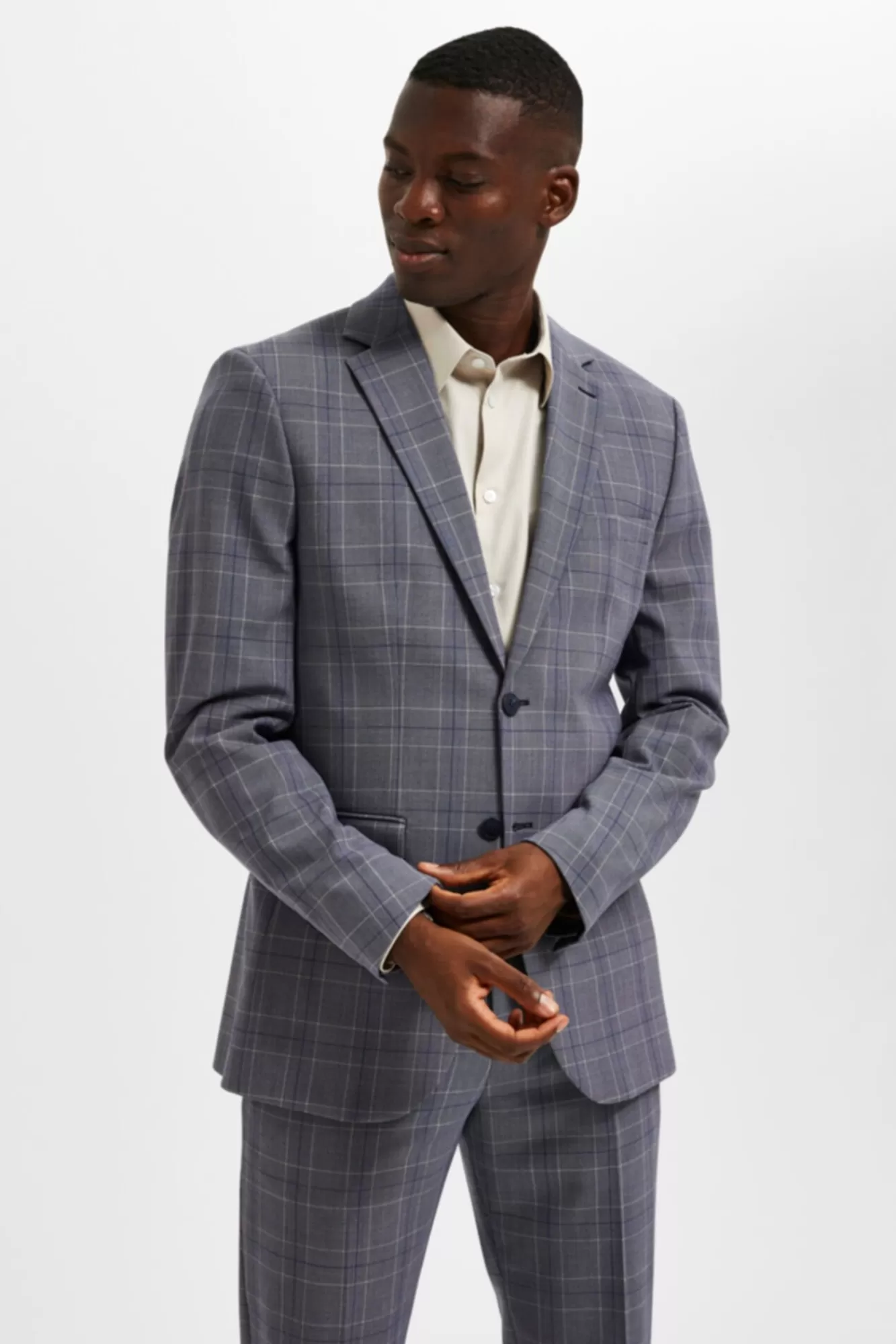 Best Sale Selected Slim Fit Checked Blazer With Pockets Blue