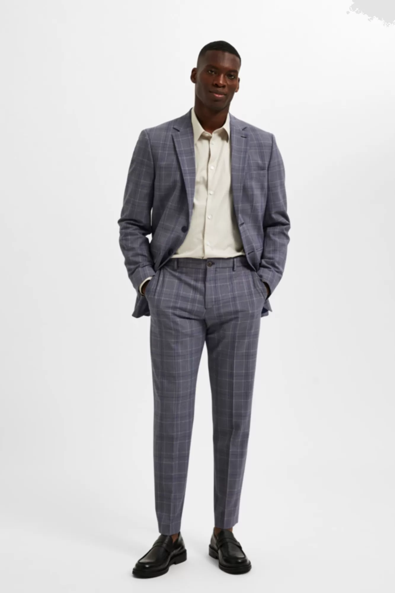 Discount Selected Slim Fit Checked Suit Trousers Blue