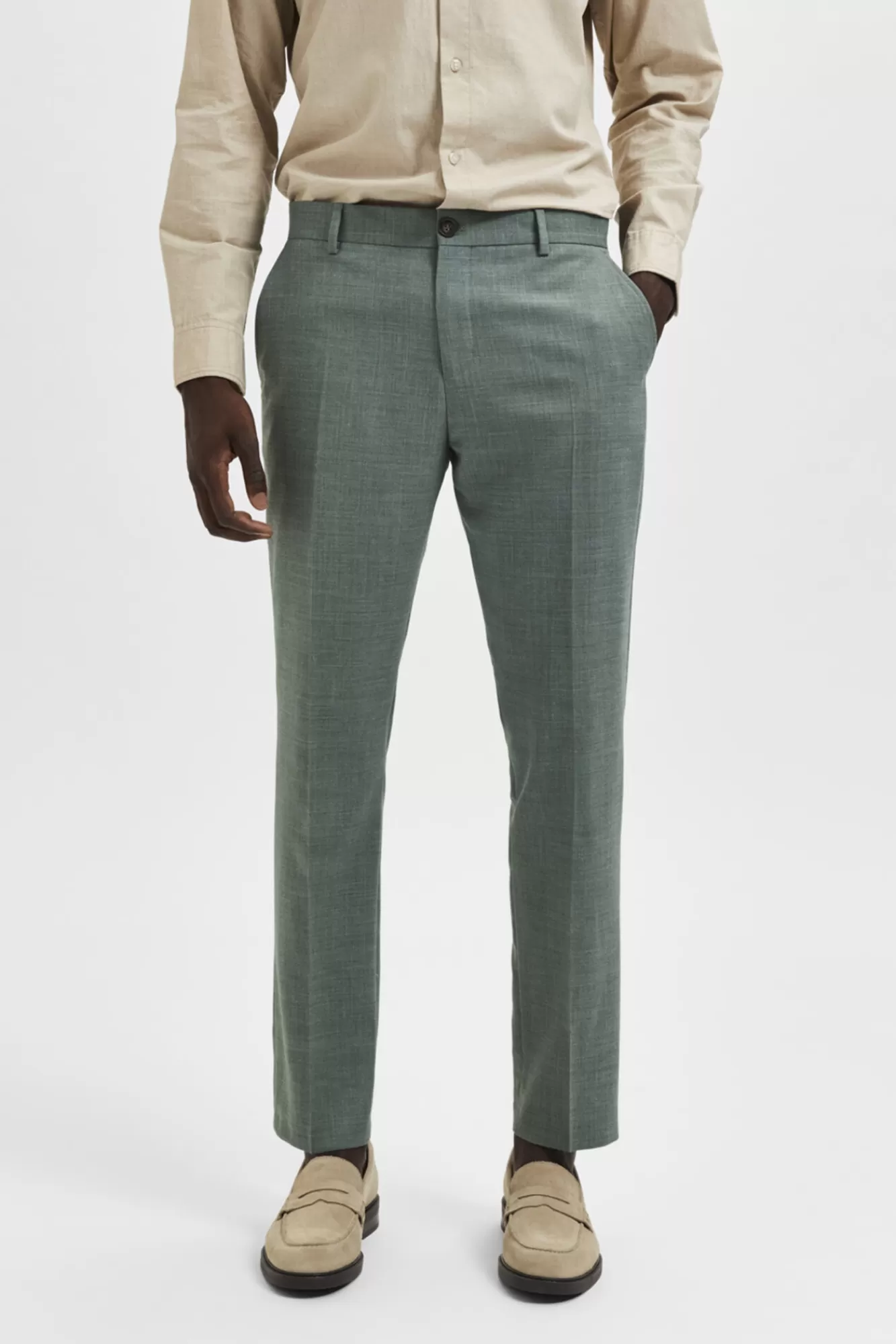 Store Selected Homme Slim Fit Linen Trousers Green