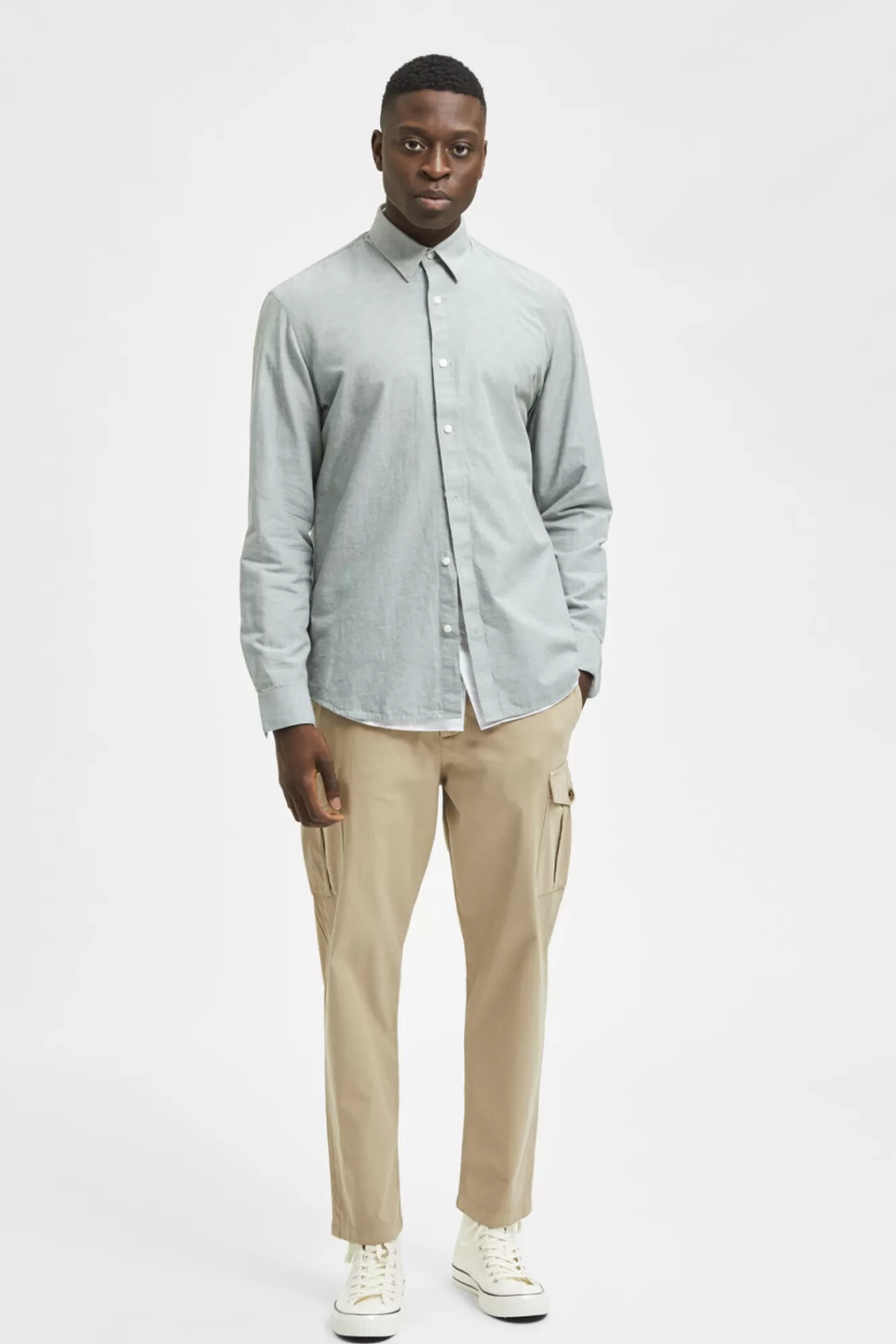 New Selected Slim Fit Organic Cotton Shirt Grey