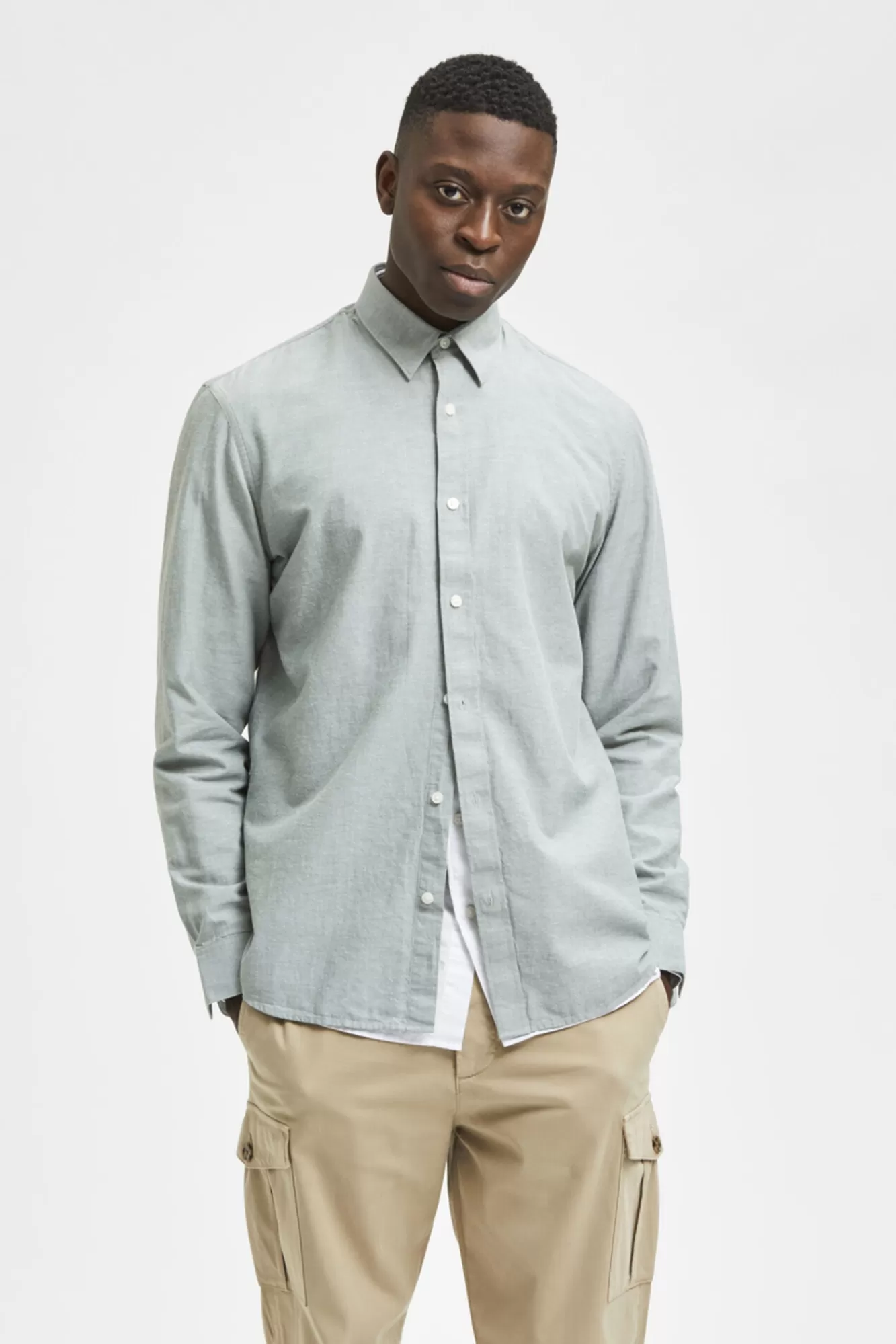 New Selected Slim Fit Organic Cotton Shirt Grey