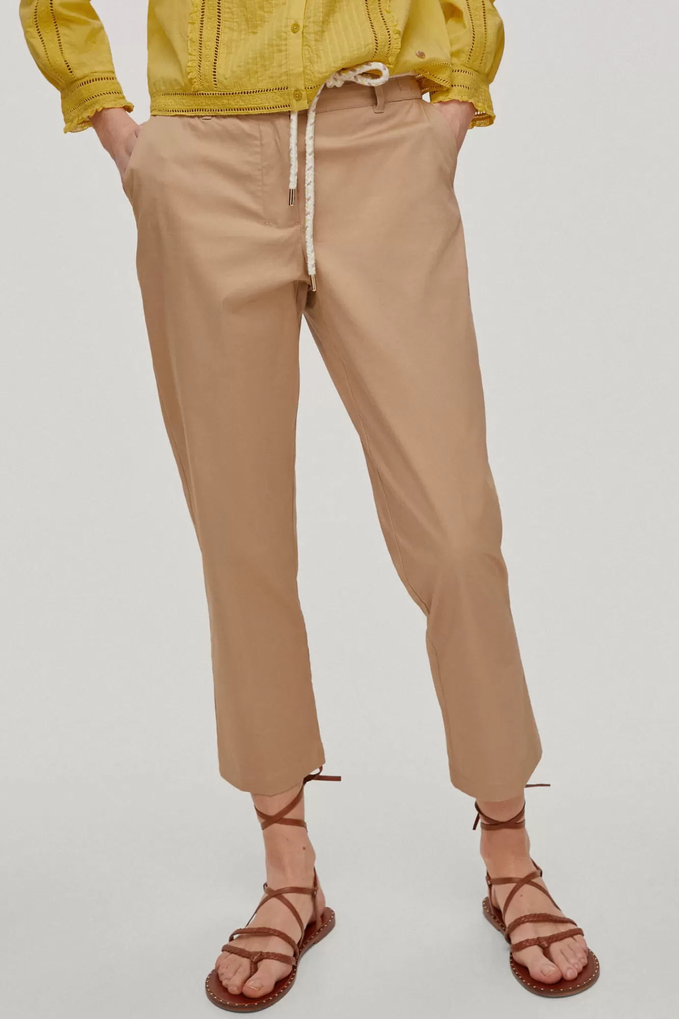 New Pedro del Hierro Slim Fit Poplin Trousers Beige