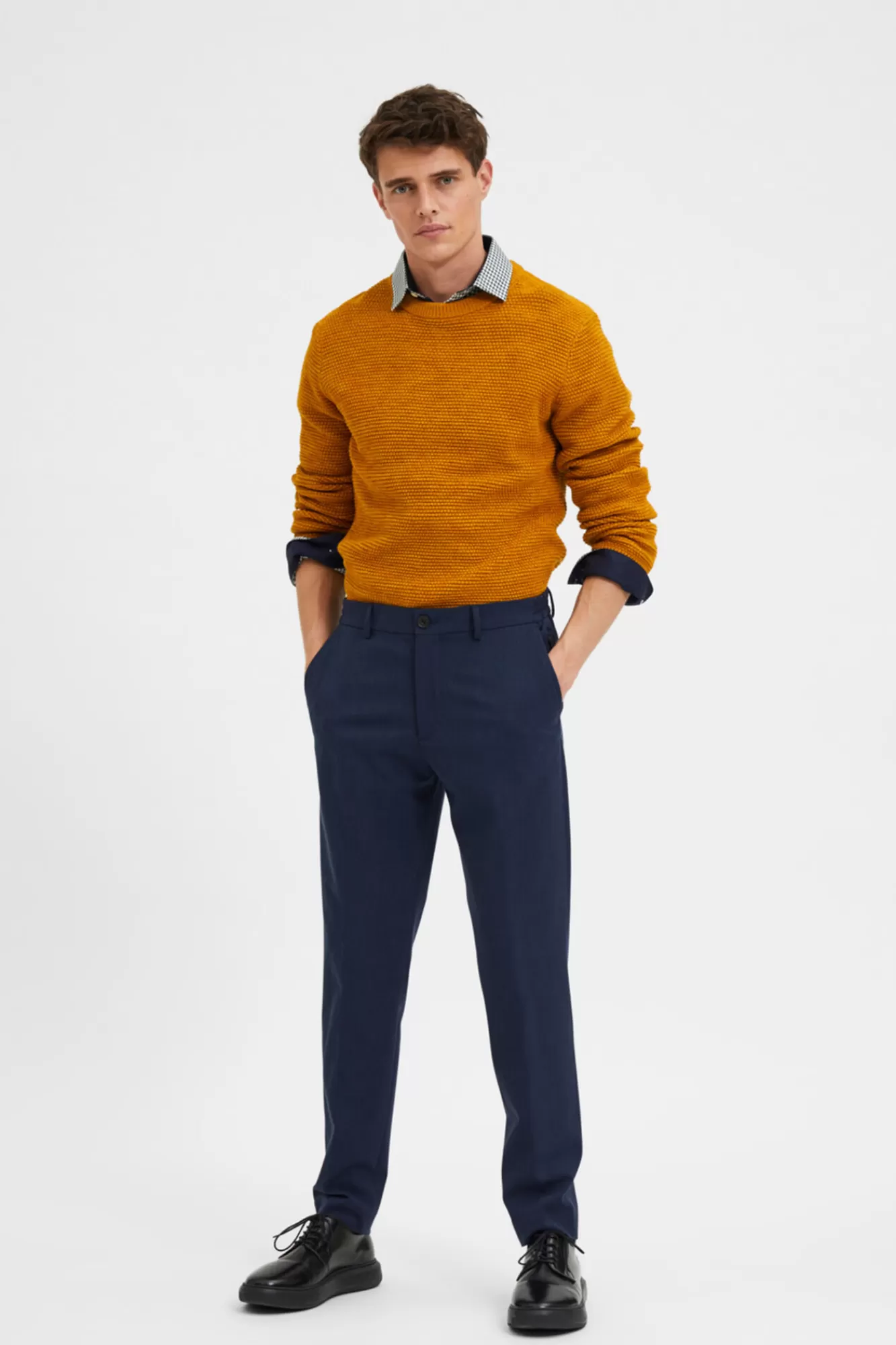 Outlet Selected Slim Fit Textured Trousers Blue