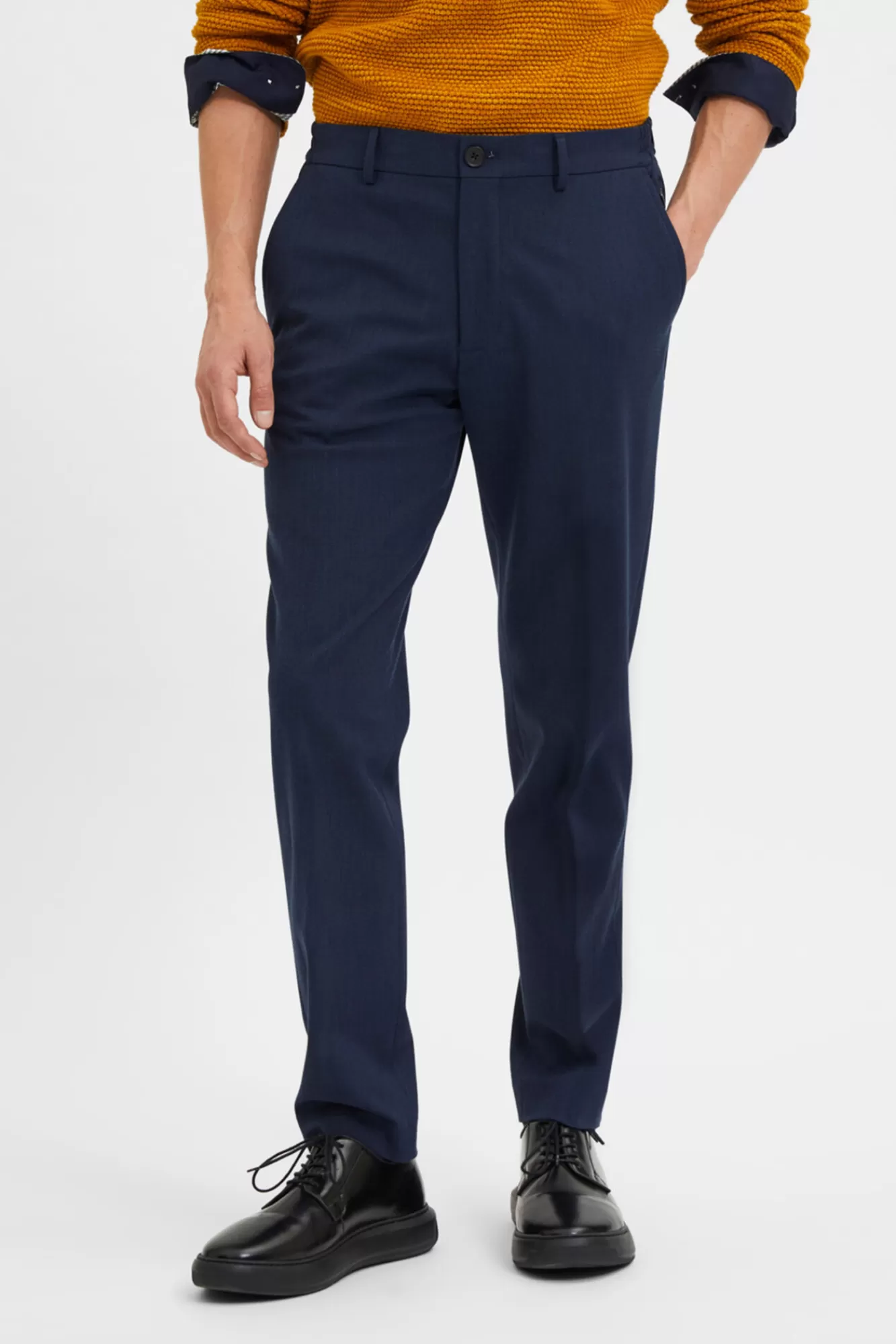 Outlet Selected Slim Fit Textured Trousers Blue