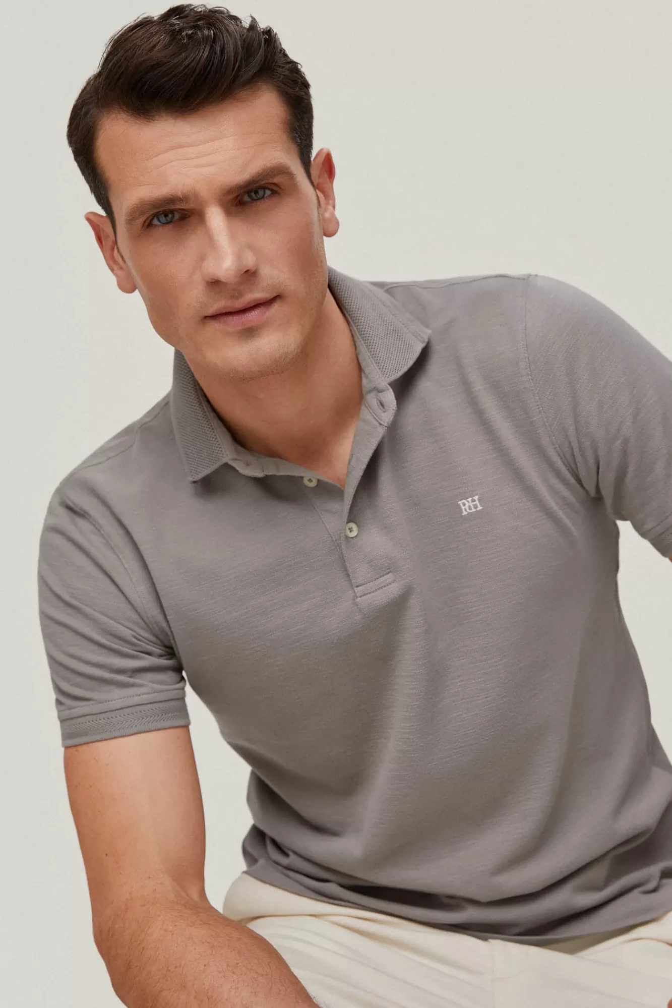 New Pedro del Hierro Slub Pique Polo Shirt Grey