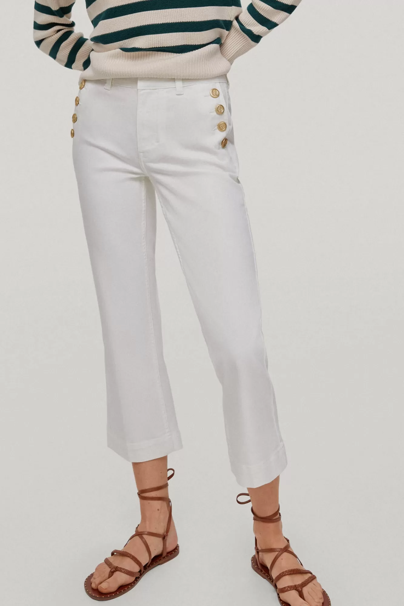 Hot Pedro del Hierro Straight Fit Cropped Buttoned Jeans Ecru