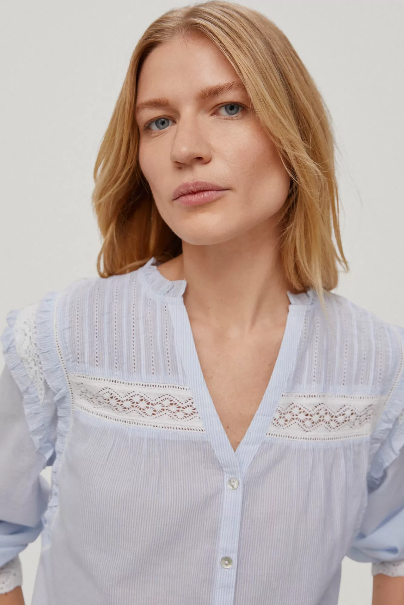 Sale Pedro del Hierro Striped Blouse With Ribbons Blue