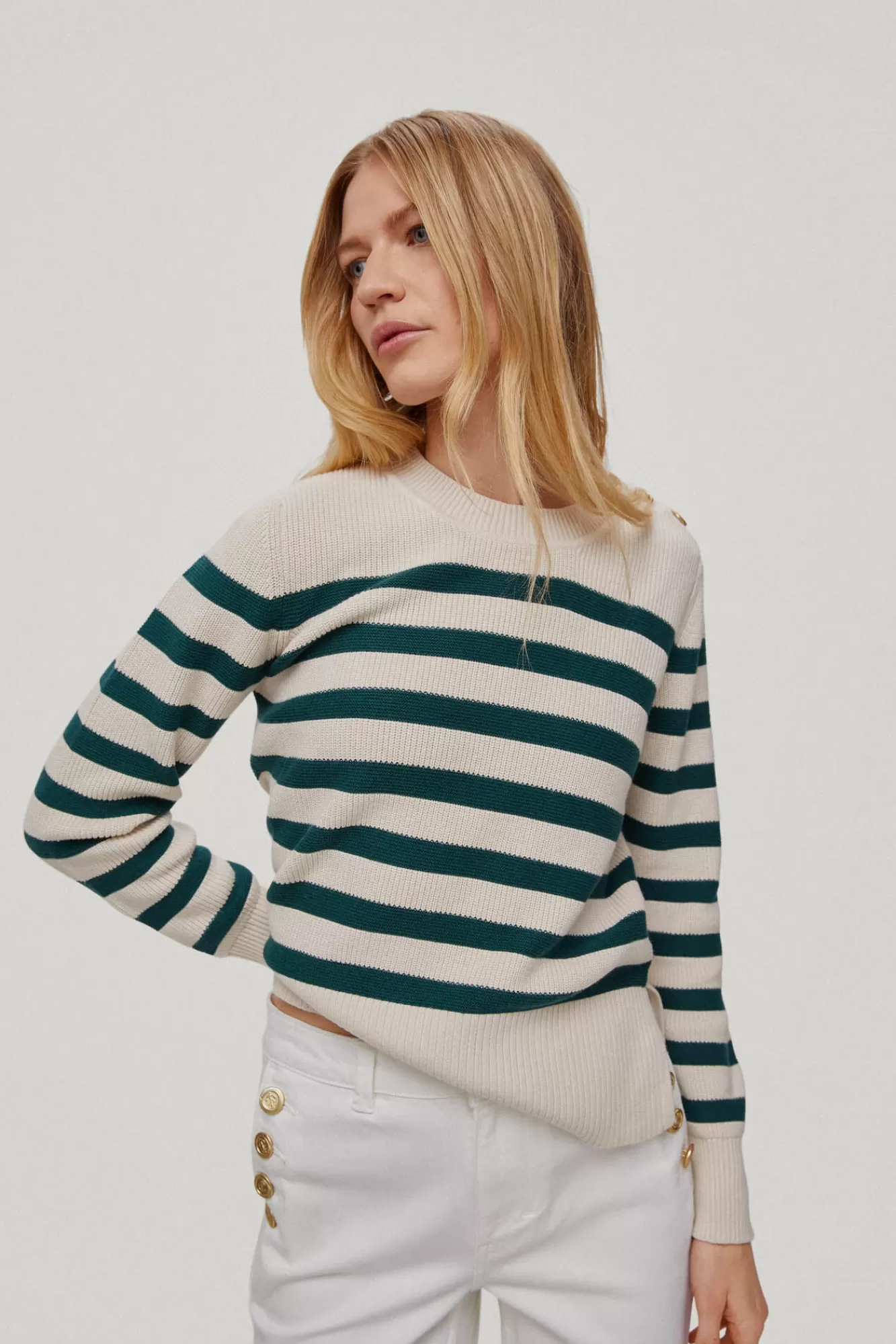 Store Pedro del Hierro Striped Jumper With Jewel Button Green