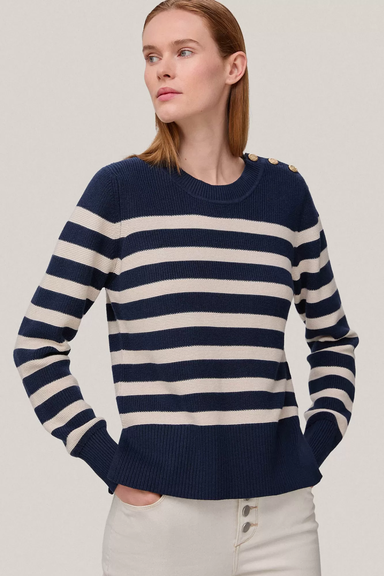 Best Pedro del Hierro Striped Jumper With Jewel Button Blue