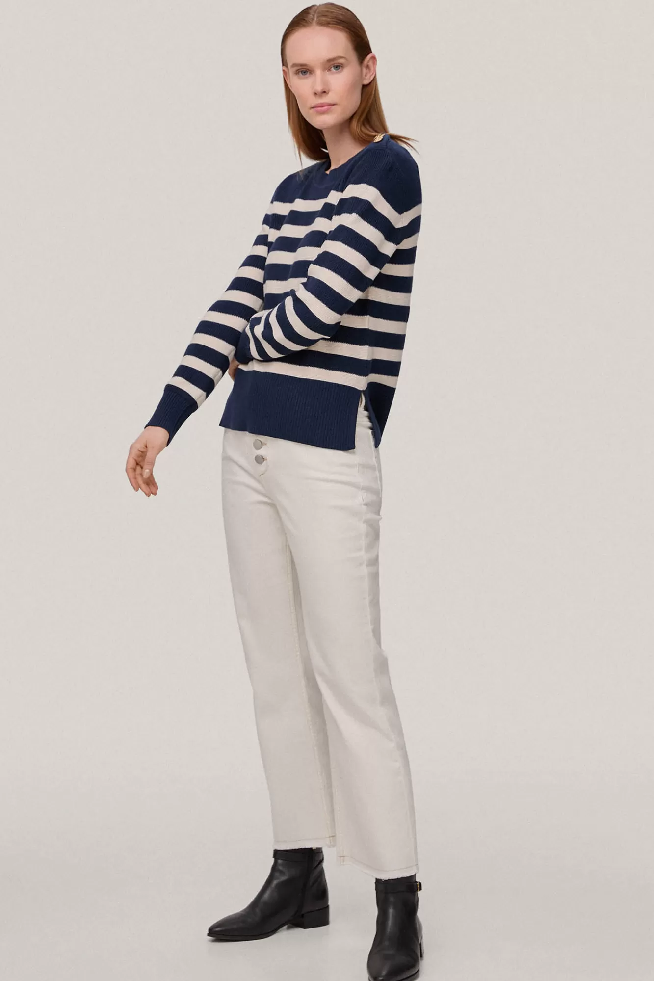 Best Pedro del Hierro Striped Jumper With Jewel Button Blue